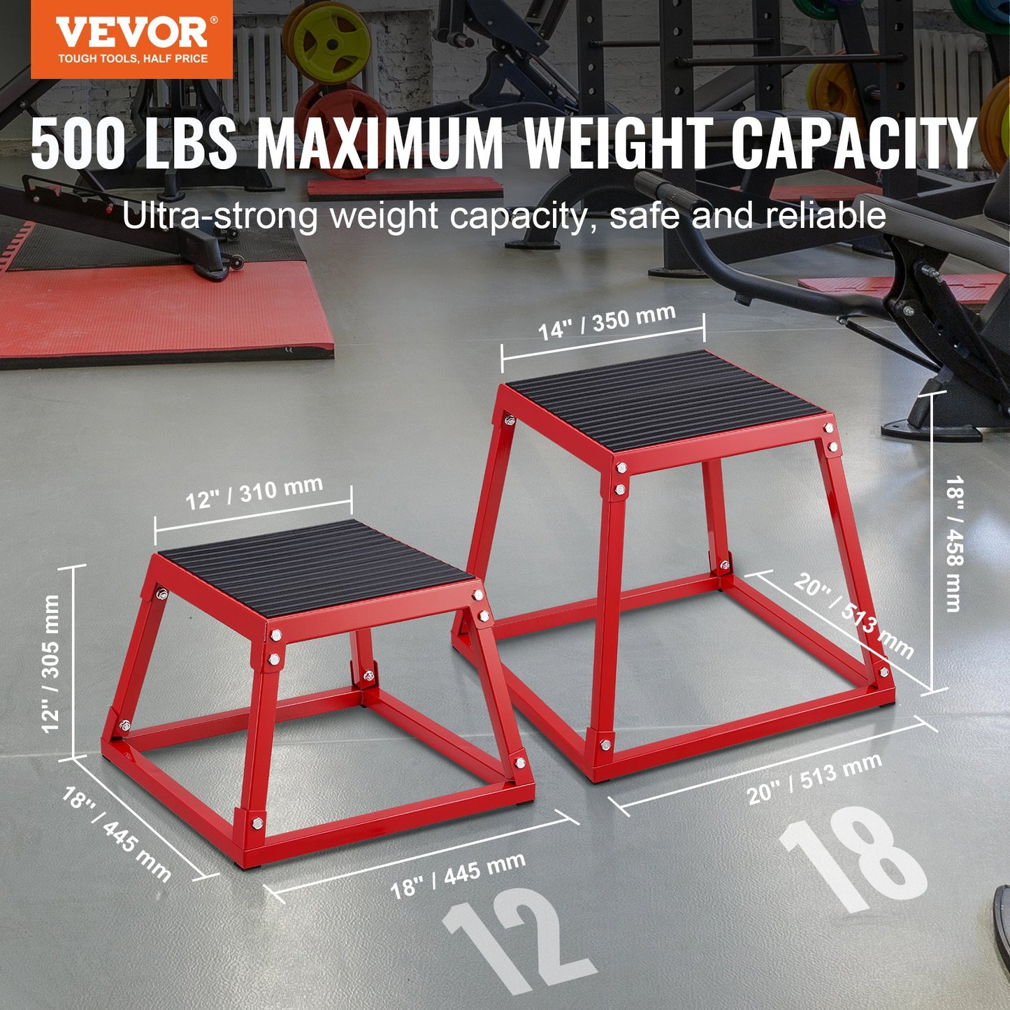 Plyometric Jump Box, 12 Inch Plyo Box, Steel Plyometric Platform och Jumping Agility Box, Anti-Slip Fitness Exercise Step Up Box för hemmagymträning, Konditionsstyrketräning, Röd