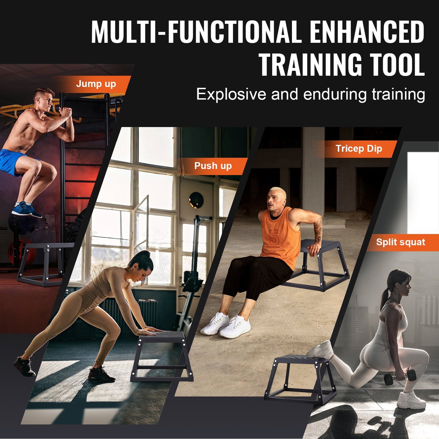Plyometrische Sprungbox, 12-Zoll-Plyo-Box, plyometrische Stahlplattform und Sprung-Agility-Box, rutschfeste Fitness-Übungs-Step-Up-Box für das Heim-Fitnessstudio-Workout, Cardio-Krafttraining, Schwarz