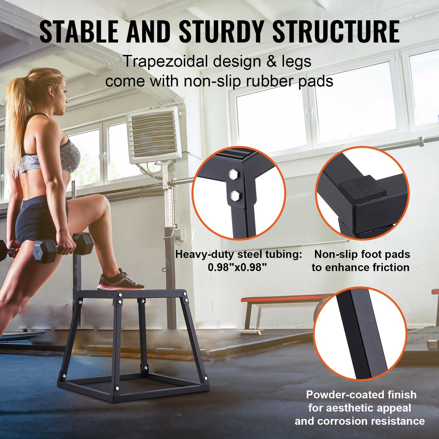 Plyometric Jump Box, 18-tums Plyo Box, Steel Plyometric Platform och Jumping Agility Box, Anti-Slip Fitness Exercise Step Up Box för hemmagymträning, konditionsstyrketräning, svart