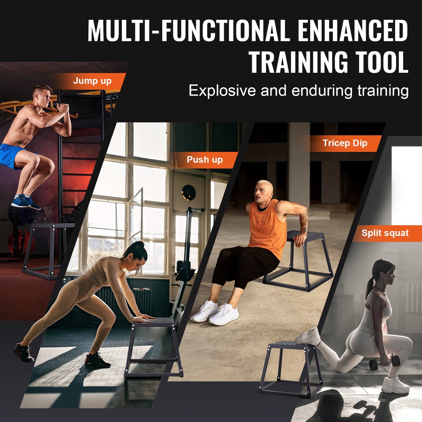 Plyometric Jump Box, 18-tums Plyo Box, Steel Plyometric Platform och Jumping Agility Box, Anti-Slip Fitness Exercise Step Up Box för hemmagymträning, konditionsstyrketräning, svart