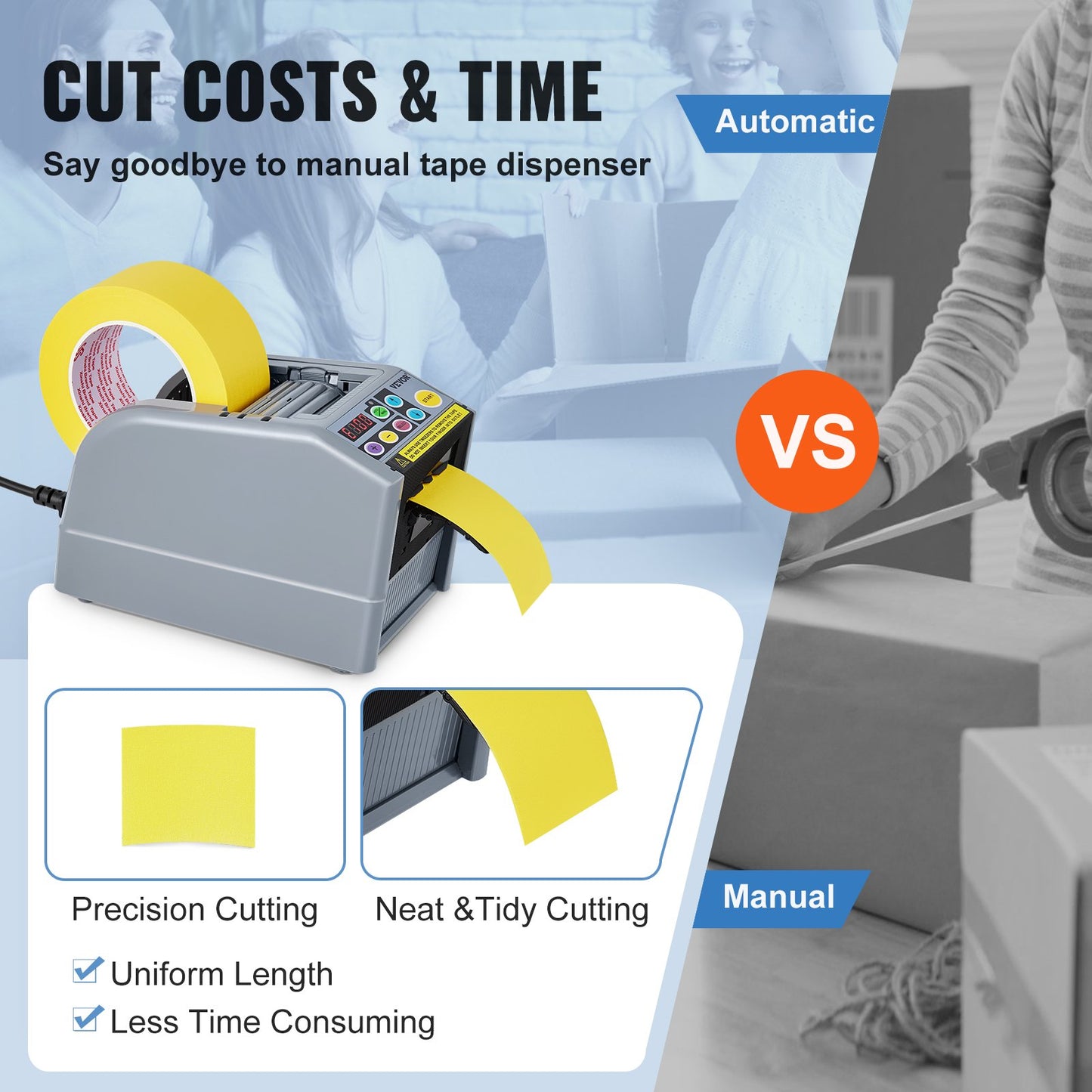 Zcut-9 Automatisk tejpdispenser självhäftande elektrisk tejpskärare Förpackningsmaskin Tejpskärmaskin 6-60 mm tejpbredd