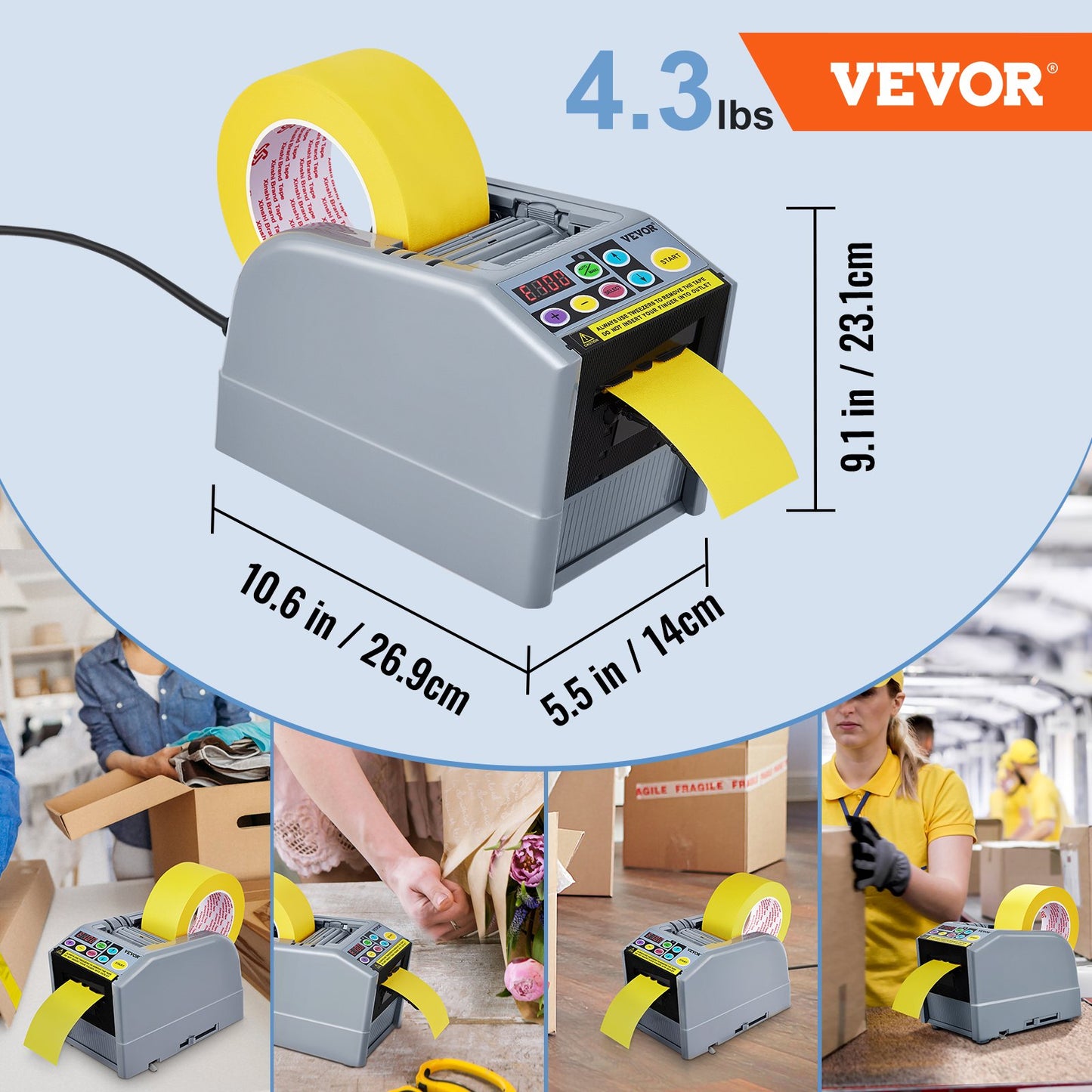 Zcut-9 Automatisk tejpdispenser självhäftande elektrisk tejpskärare Förpackningsmaskin Tejpskärmaskin 6-60 mm tejpbredd