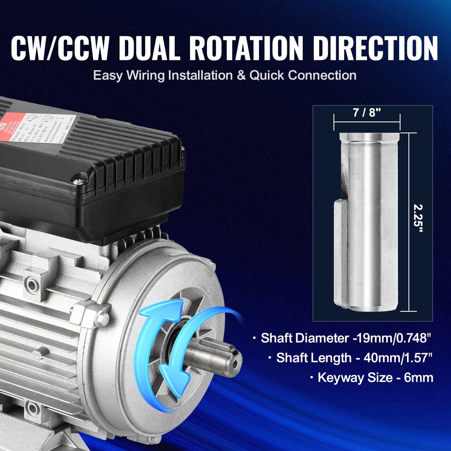 0,75KW Elmotor 1400 RPM AC 220~240V 5,45A 1-fas 19 mm kilaxel