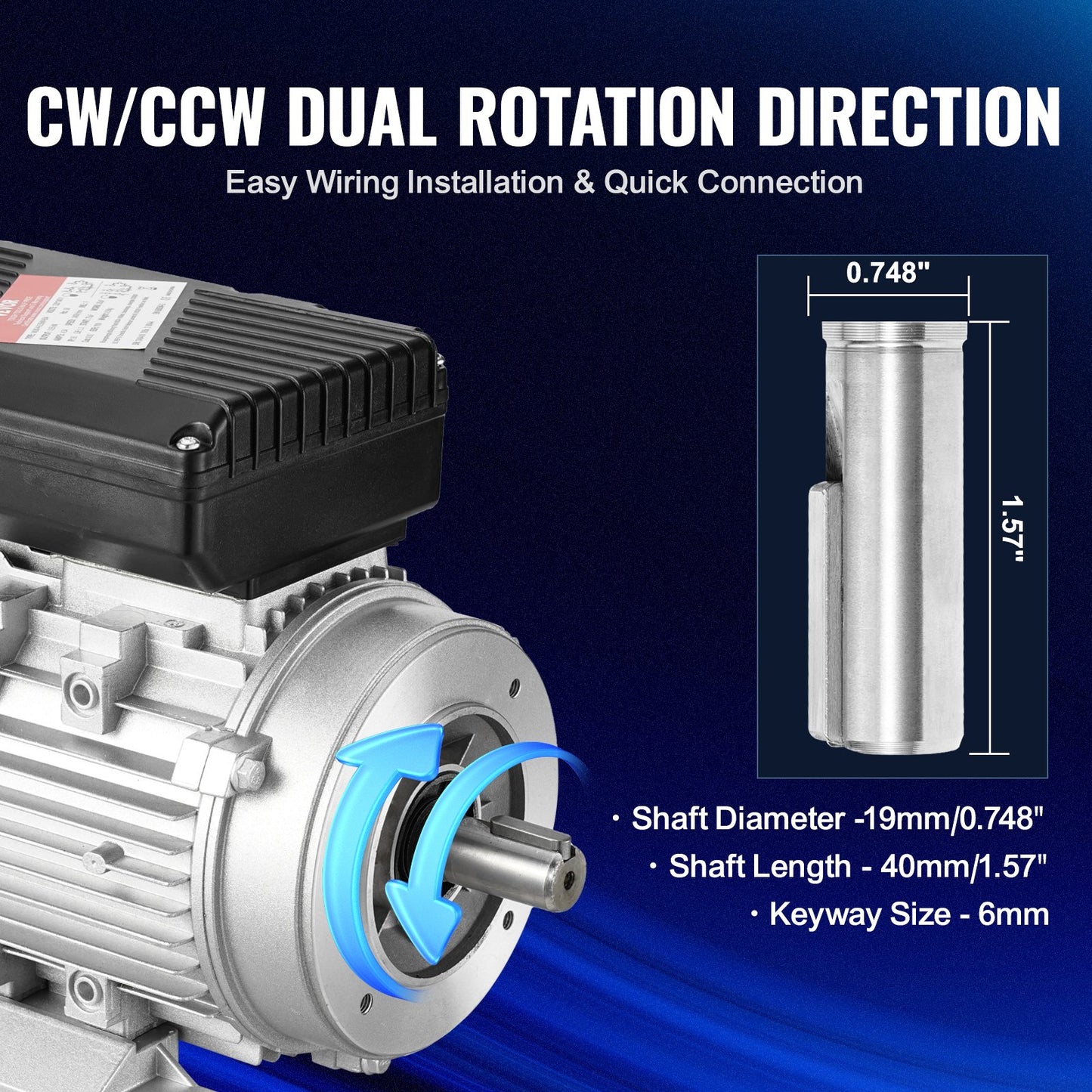 0,55KW elmotor 1400RPM AC 220~240V 4,5A 1-fas 19mm kilaxel