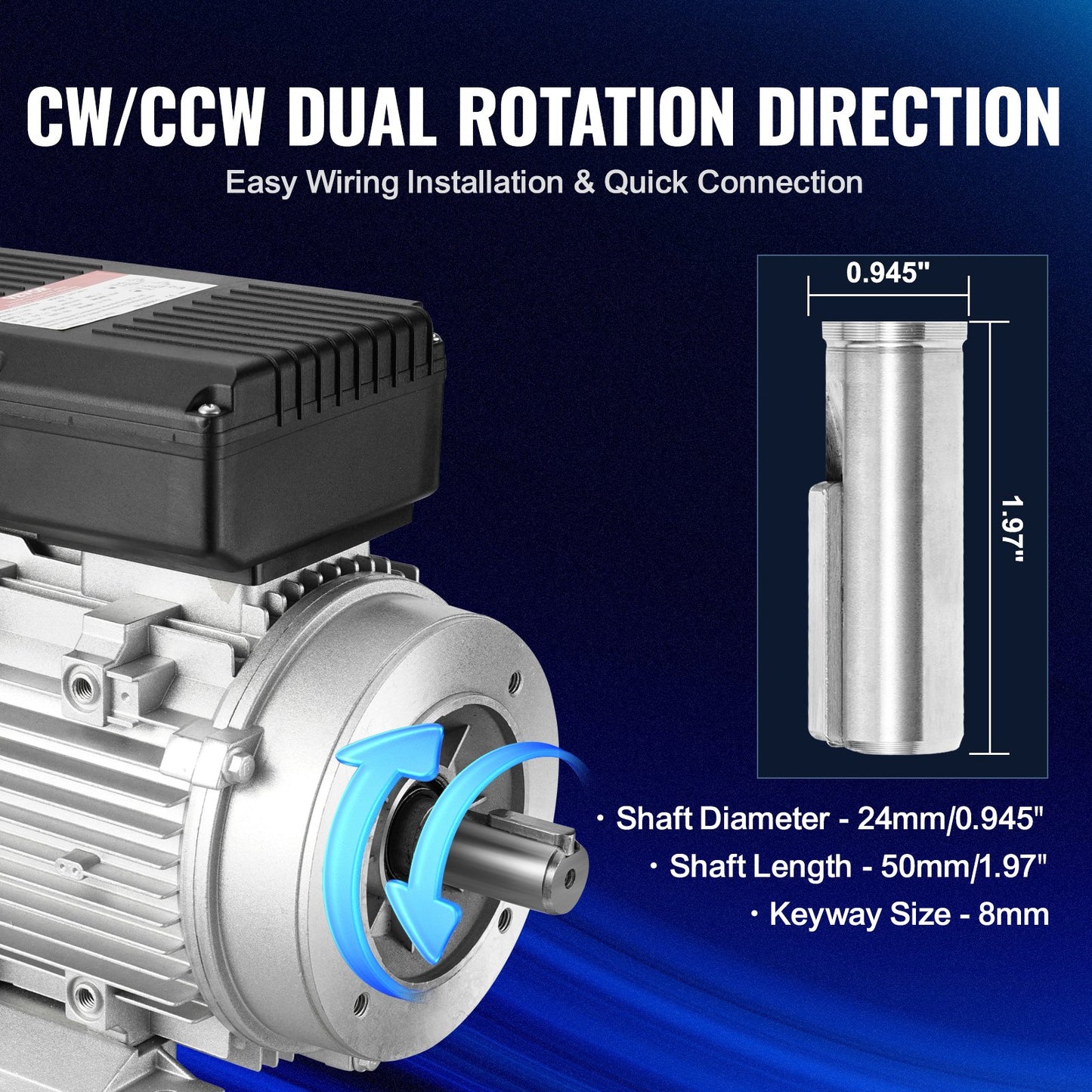 1,1 kW Elektromotor 1400 U/min AC 220~240 V 7,5 A 1-phasig 24 mm Keilwelle