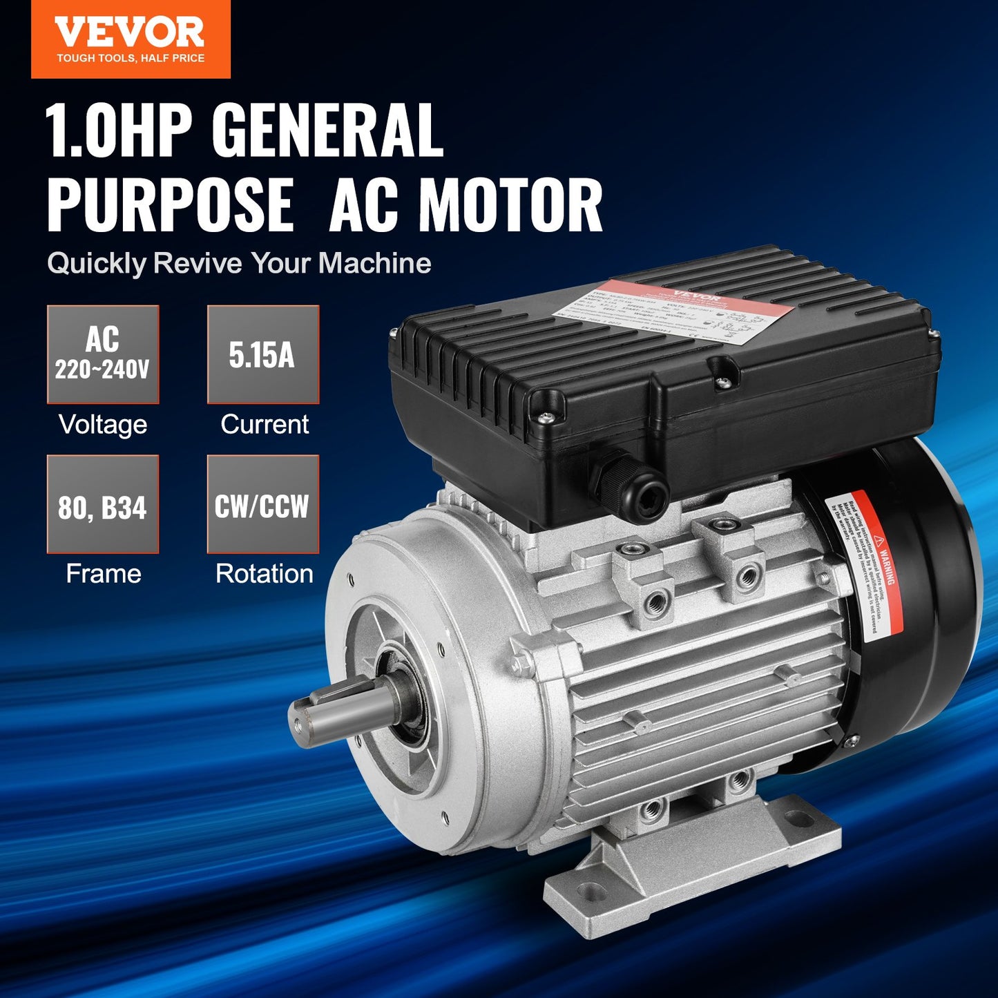 0,75KW Elmotor 2850 RPM AC 220~240V 5,15A 1-fas 19 mm kilaxel