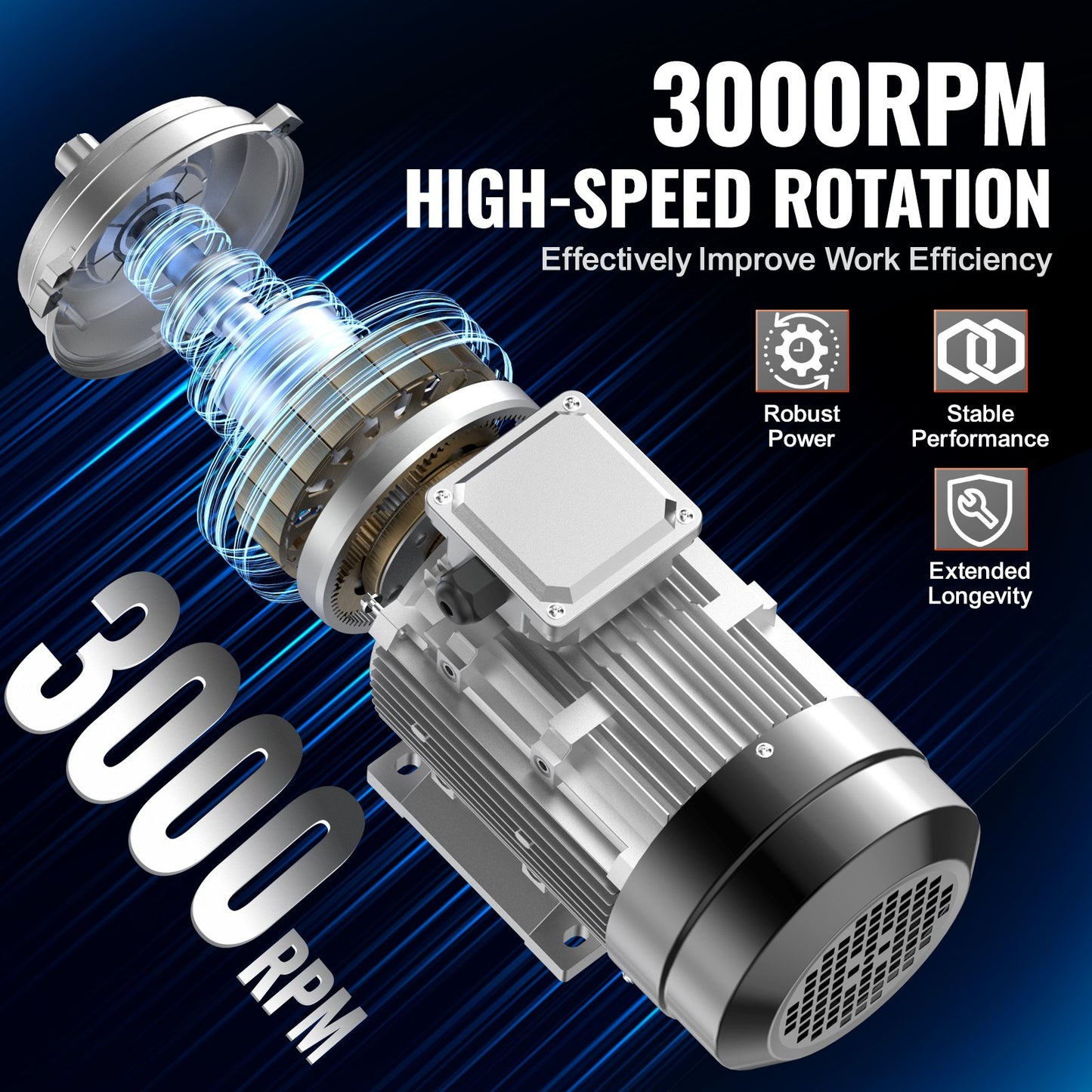 1,5KW elmotor 3000 rpm AC230/400V 9,5A/3,5A 3-fas 24 mm kilaxel