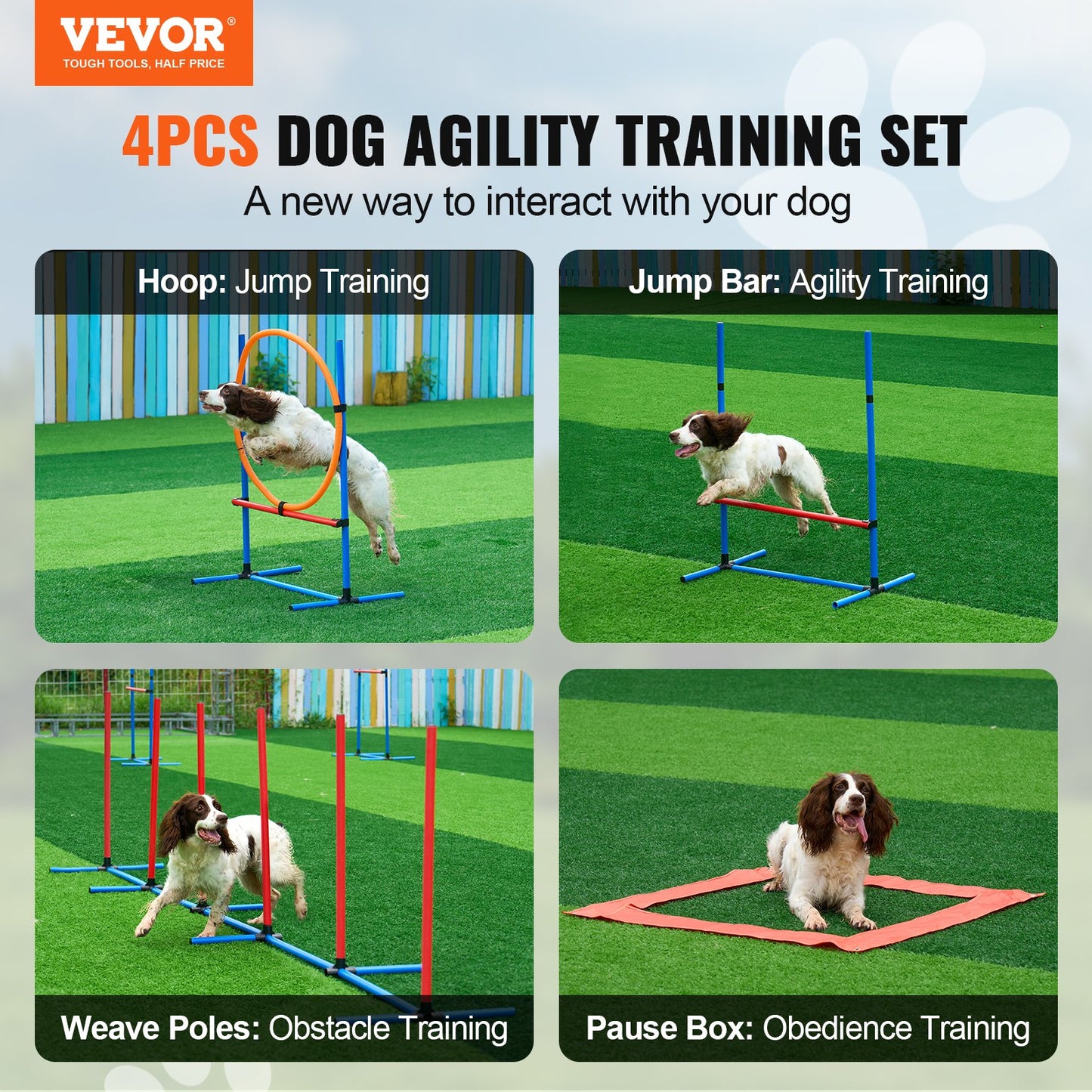 Hund Agility Träningsutrustning 4 ST Set med hinder Hoppa Ring Paus Box