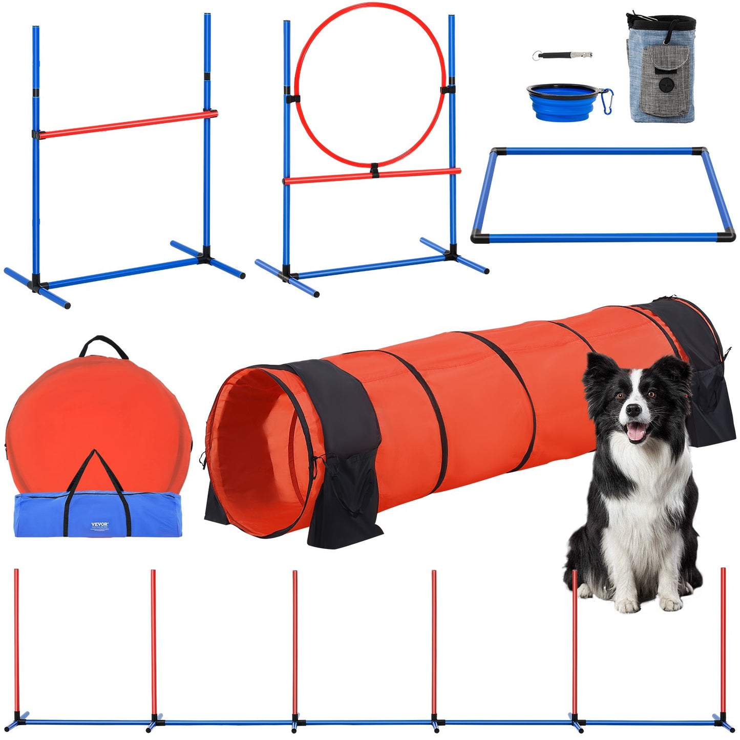 Dog Agility Training Equipment 5 PCS Upgrade w/ Hinders Extended Tunnel