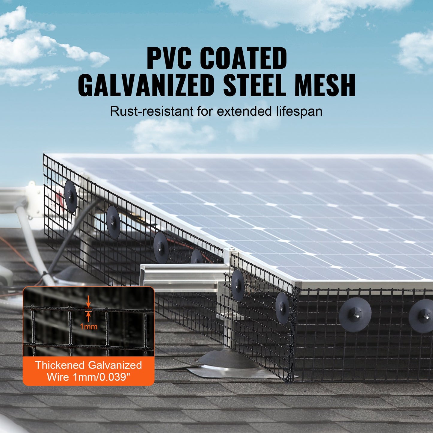 6 x 12 ft Solar Panel Bird Protection, Critter Guard Roll Kit with 60 Aluminum Alloy Brackets, Solar Panel Guard with Rustproof PVC Coating, 1/2" Wire Roll Netting
