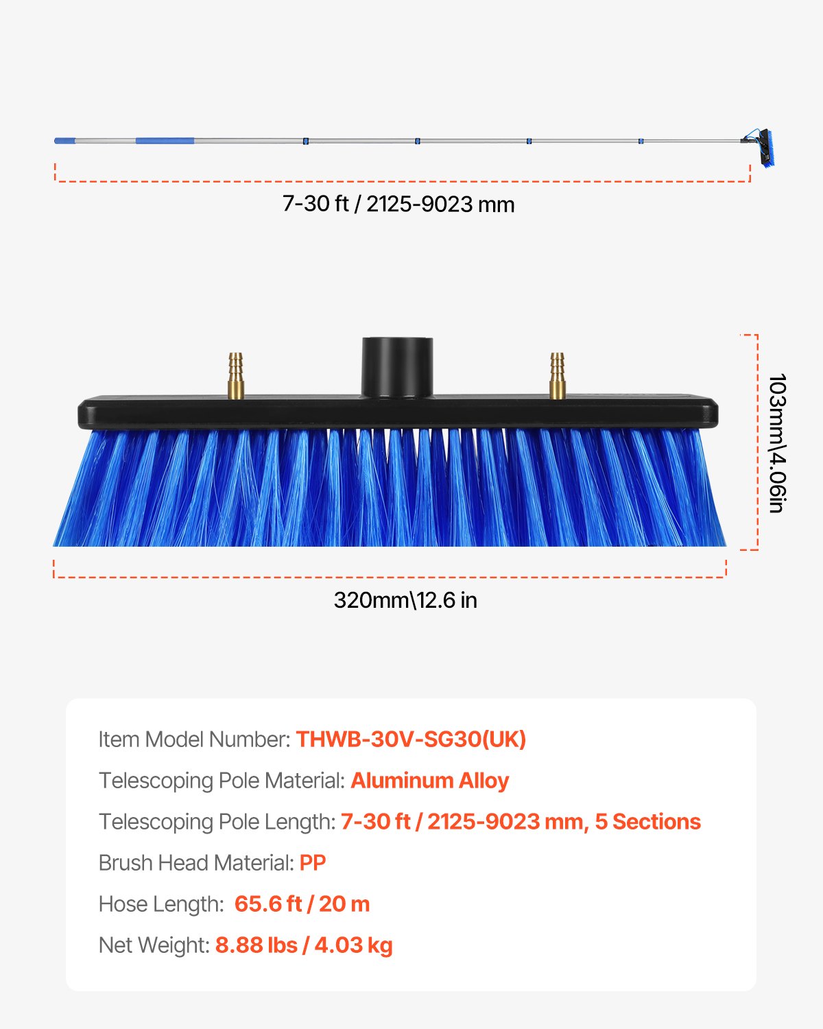 Water Fed Pole Kit 9m Solpanel Rengöringsstolpe med förlängbart handtag