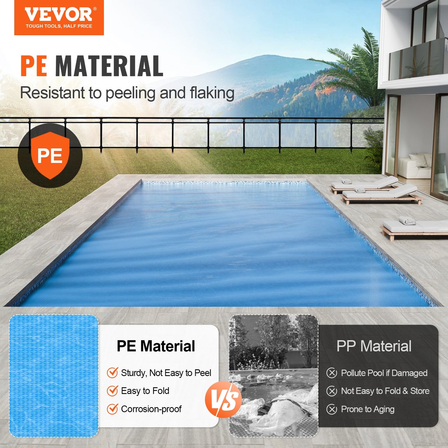 Solar Pool Cover, 24 x 12 ft rektangel Solar filt för pooler, Inground Ovan mark Pool Solar Cover, 16 mil Solar Covers Blå