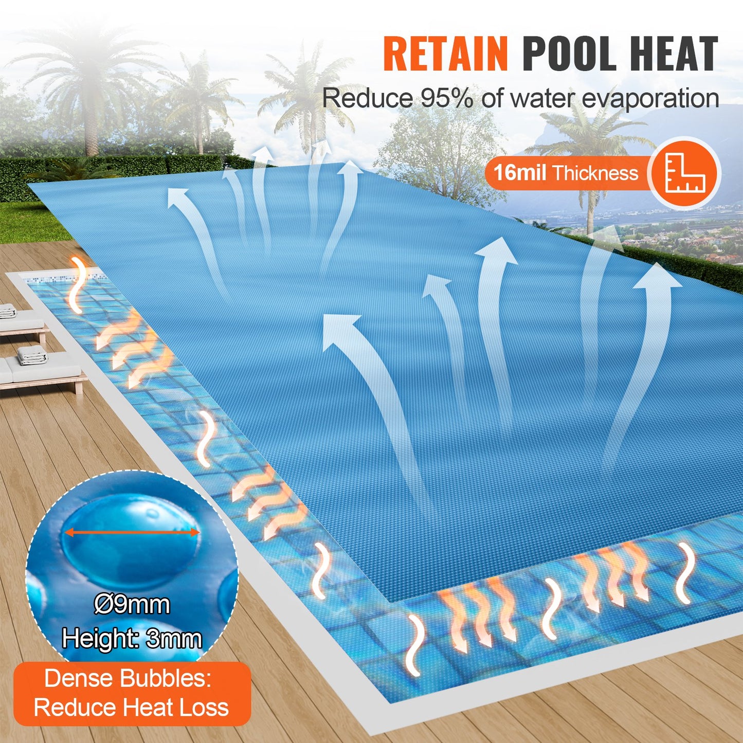 Solar Pool Cover, 24 x 12 ft rektangel Solar filt för pooler, Inground Ovan mark Pool Solar Cover, 16 mil Solar Covers Blå