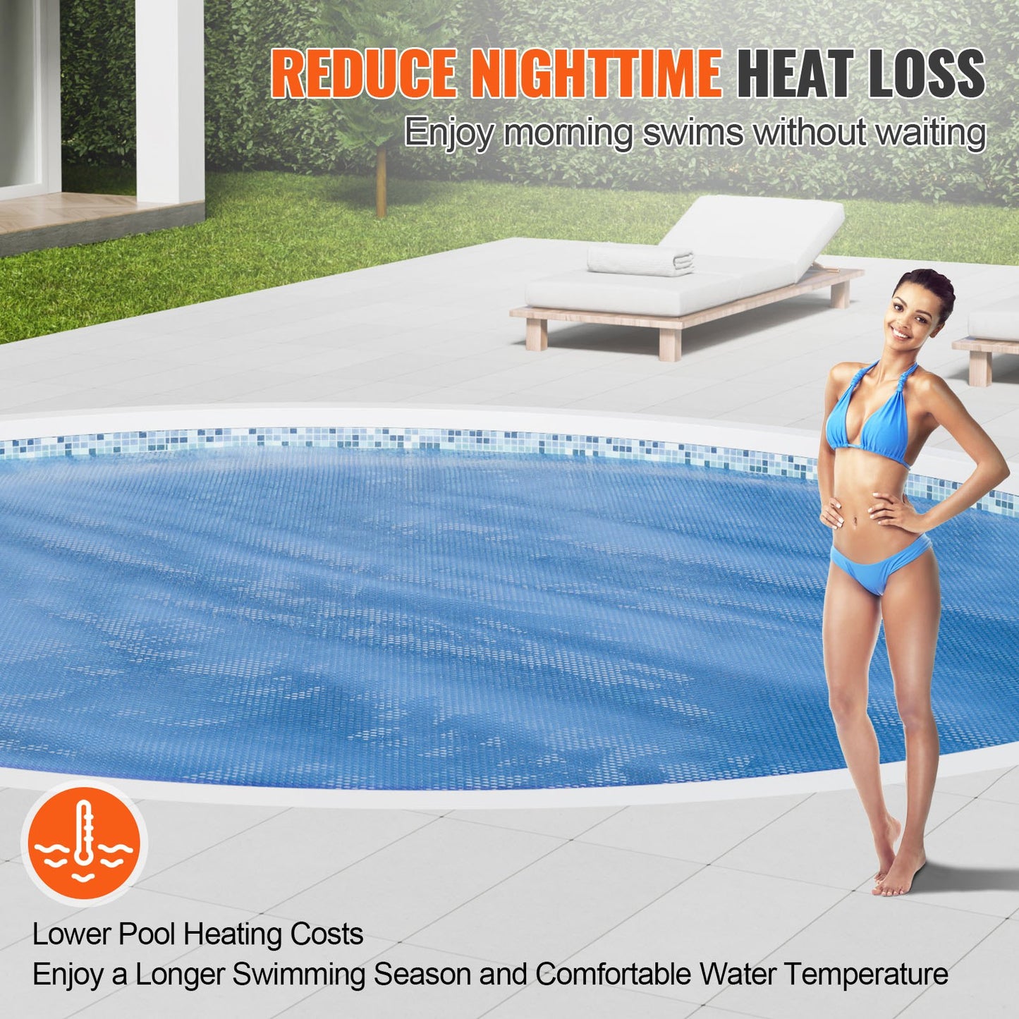 Solar Pool Cover, Φ10 ft Rund Solar Filt för Pooler, Inground Ojord Pool Solar Cover, 15 mil Solar Covers Blå