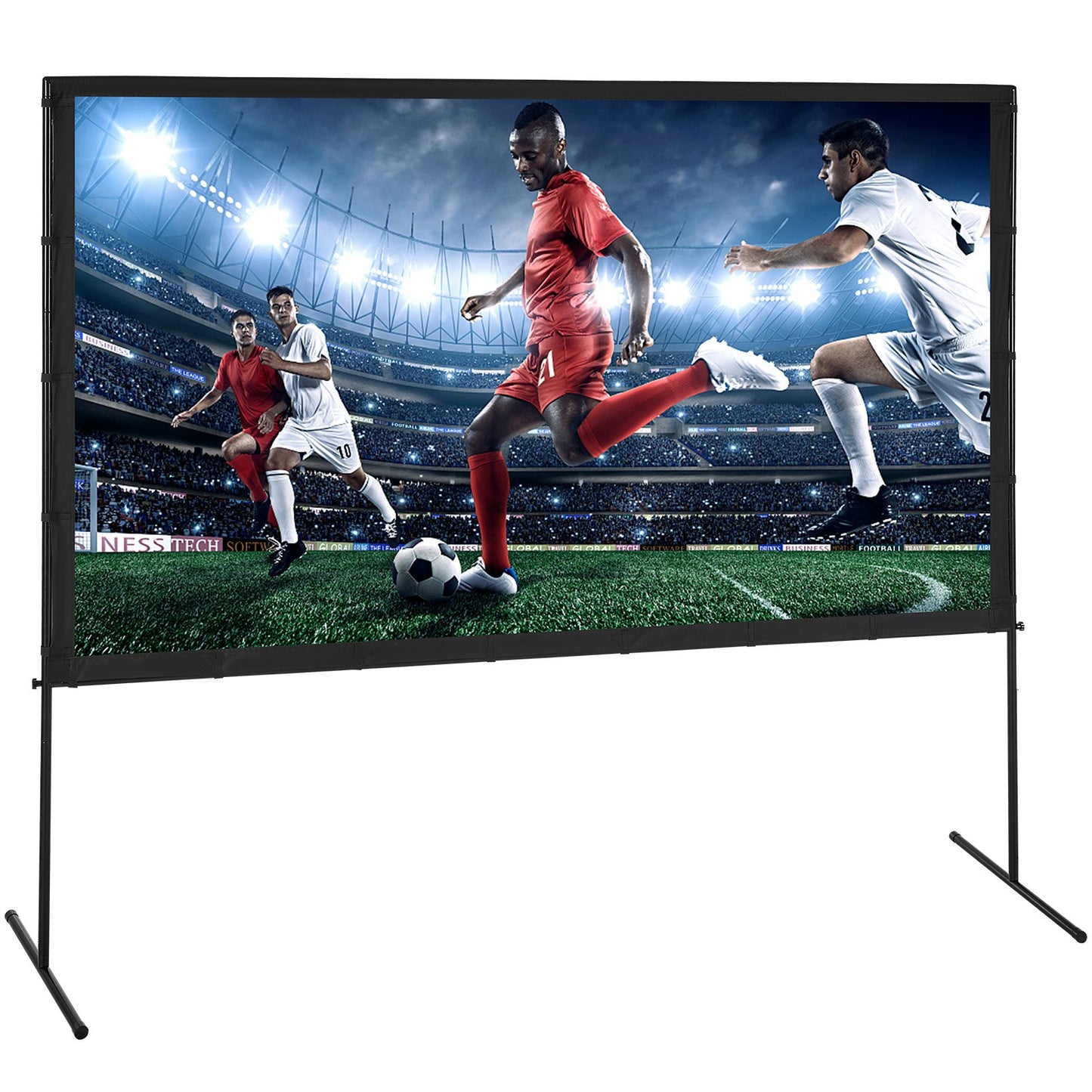 Projector Screen with Stand, 100 Inch 16:9 4K 1080 HD Outdoor Movie Screen with Stand, Wrinkle-Free Projection Screen with Bare Feet and Carrying Bag, for Home Theater Movie Backyard Movie Night
