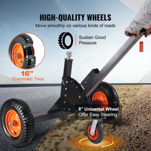 Justerbar Trailer Dolly, 1500lbs tungviktskapacitet, 2 i 1 Trailer Mover med 23,6''-35,4'' justerbar höjd & 2'' kula, 16'' pneumatiska däck och universalhjul, för RV-släp för rörlig bil | EU