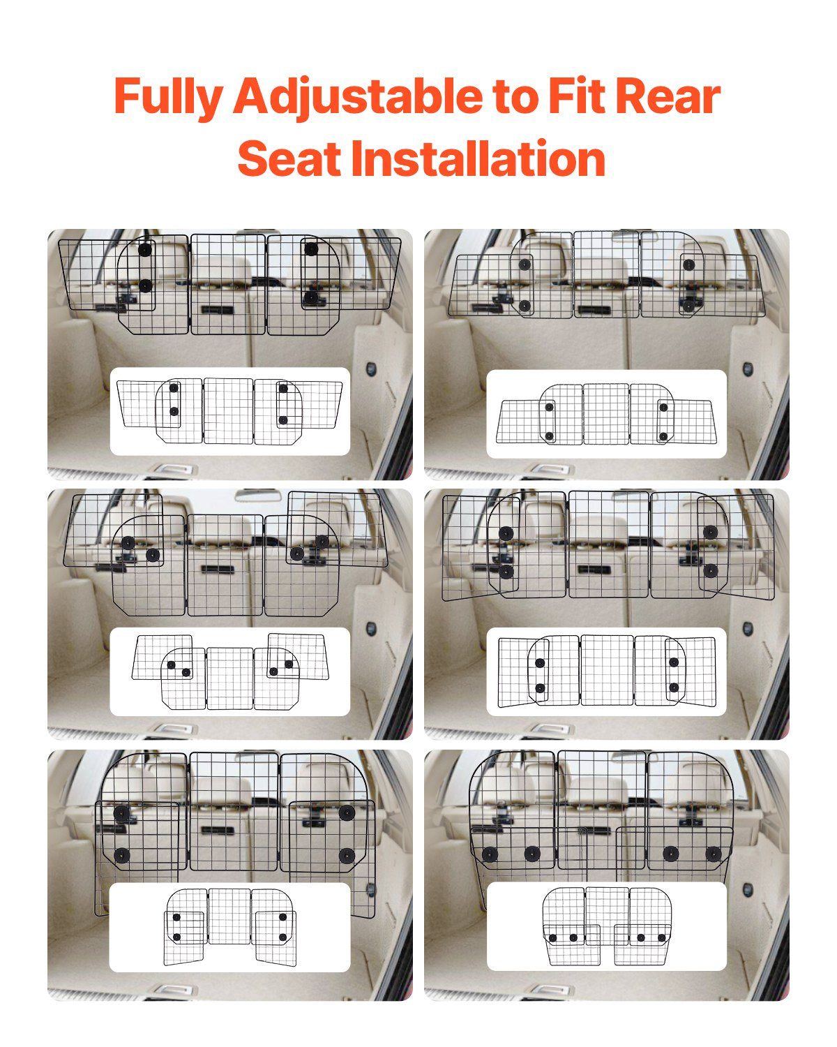 Dog Car Barrier 36.6"-60" Adjustable Pet Divider for Cargo Space