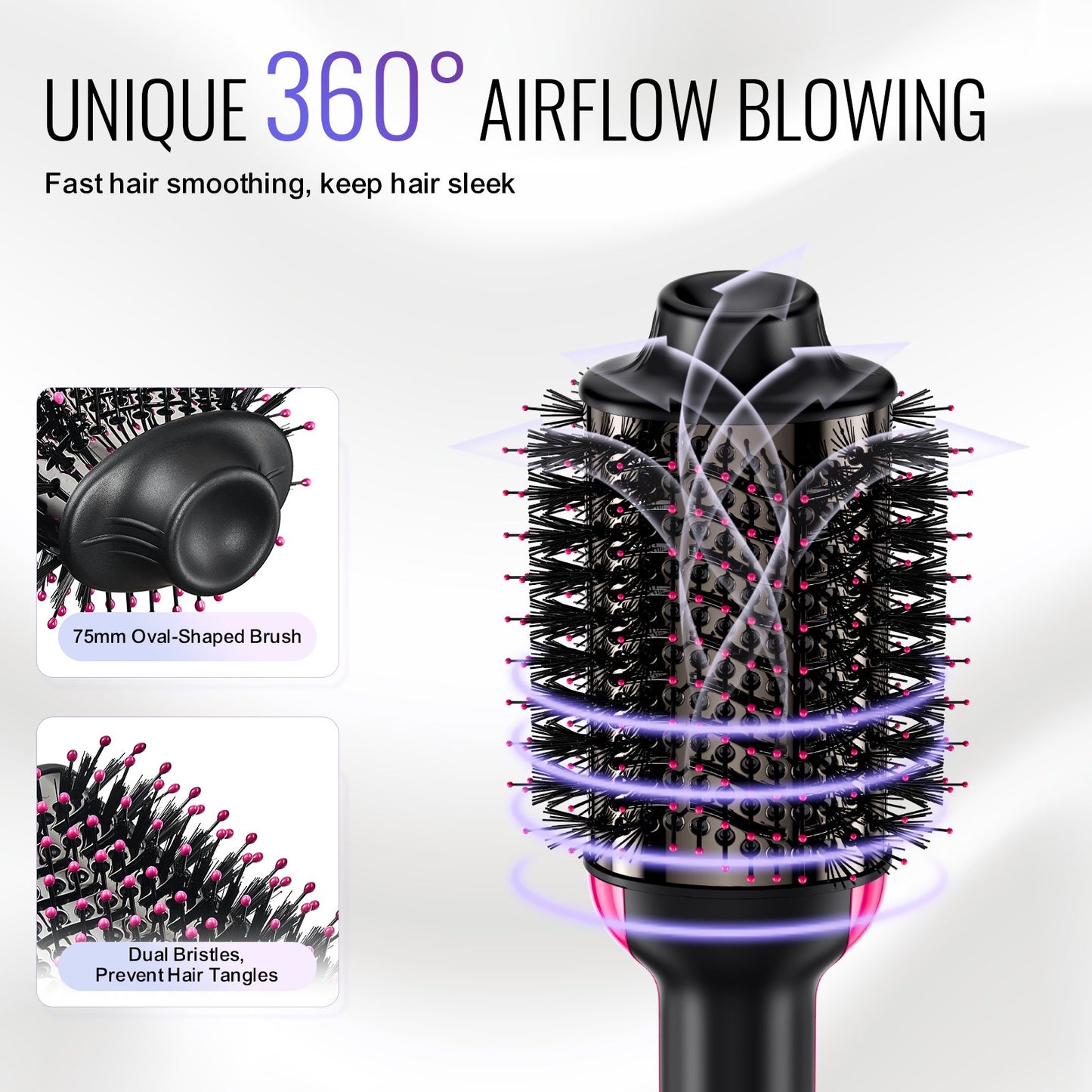 Hårfönborste Ionic Hair Styler Volumizer med 75 mm ovalt fat