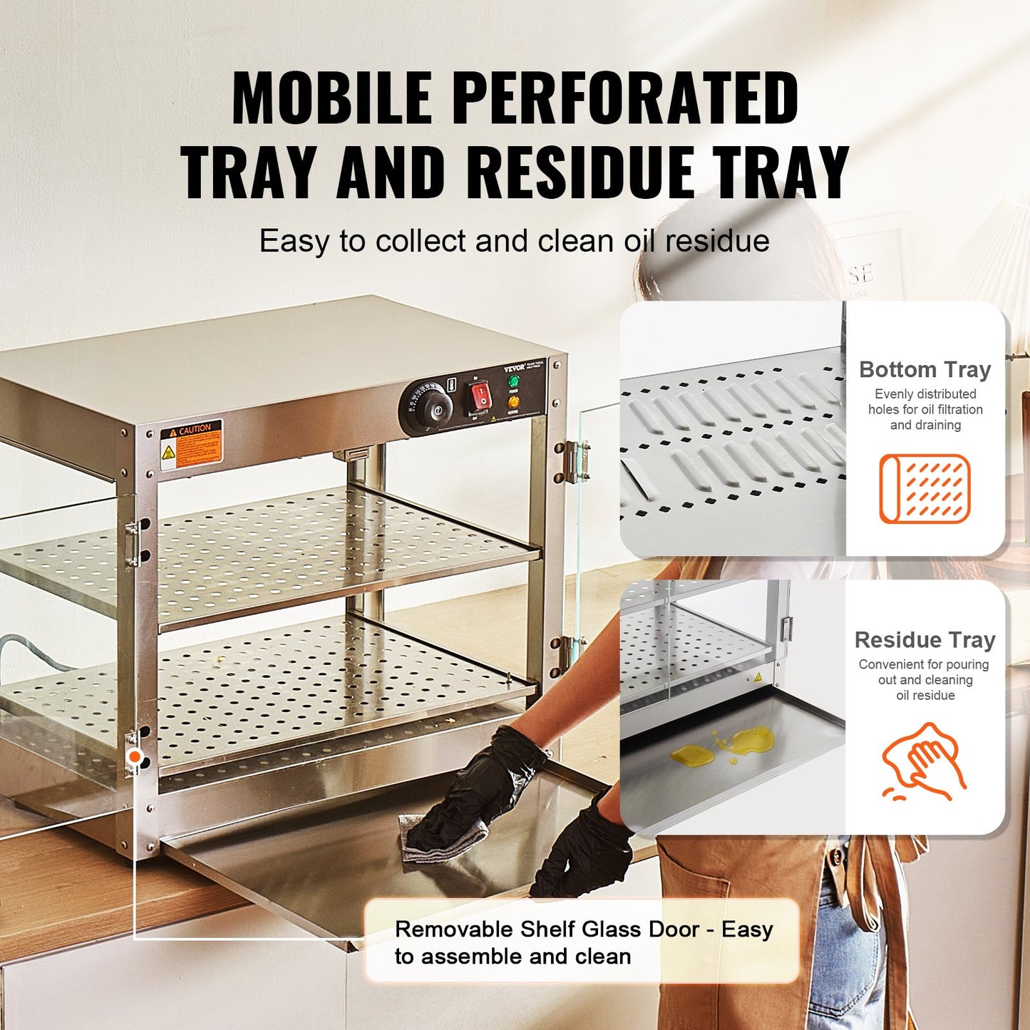 2-Tier Commercial Food Warmer Display Countertop Pizza Cabinet with Lights