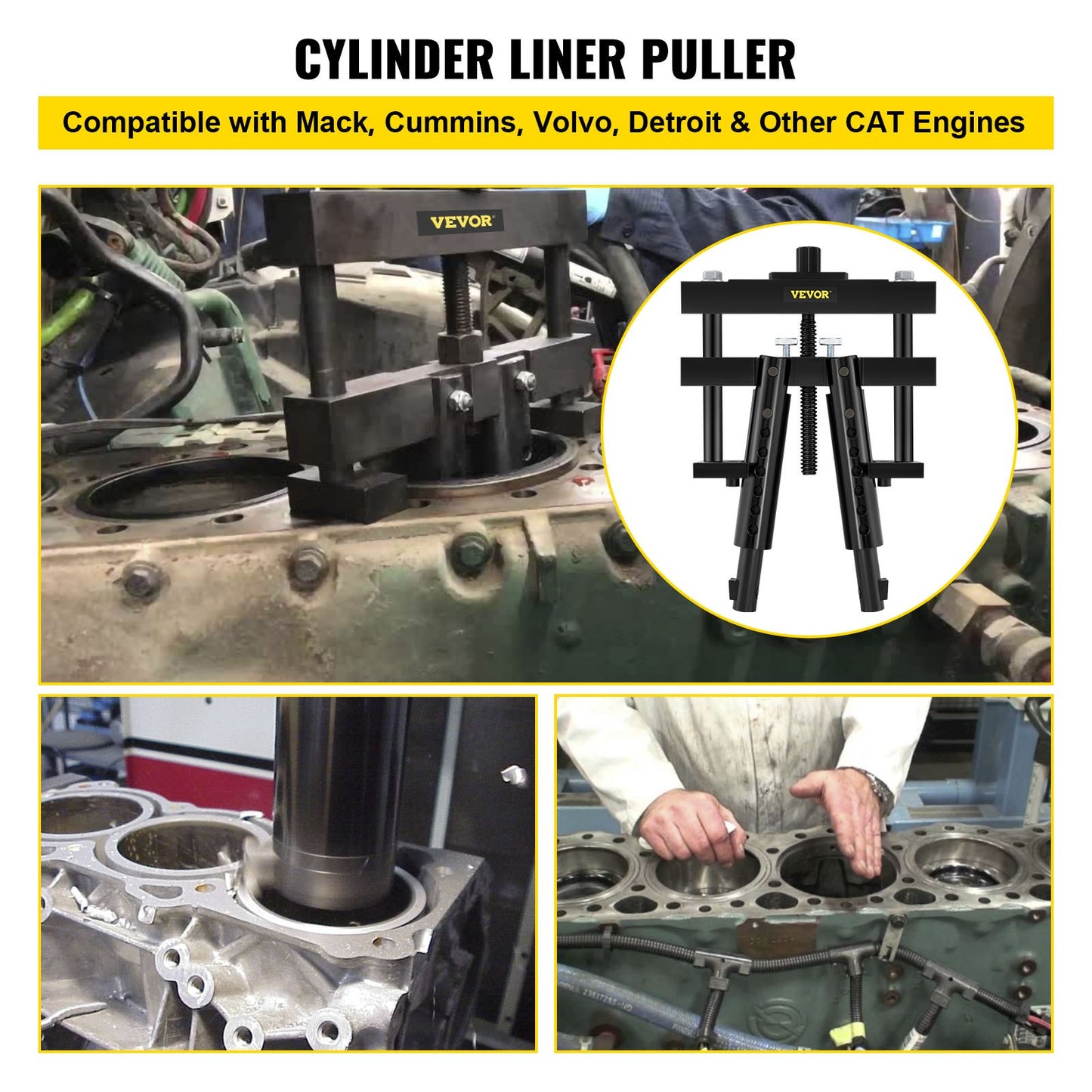 Universal-Zylinderlaufbuchsenabzieher für Caterpillar CAT Mack Cummins, funktioniert bei nassen Laufbuchsen von Hochleistungs-Dieselmotoren mit Bohrungsdurchmessern von 3-7/8" bis 6-1/4", ersetzt PT-6400-C, 3376015, M50010-B
