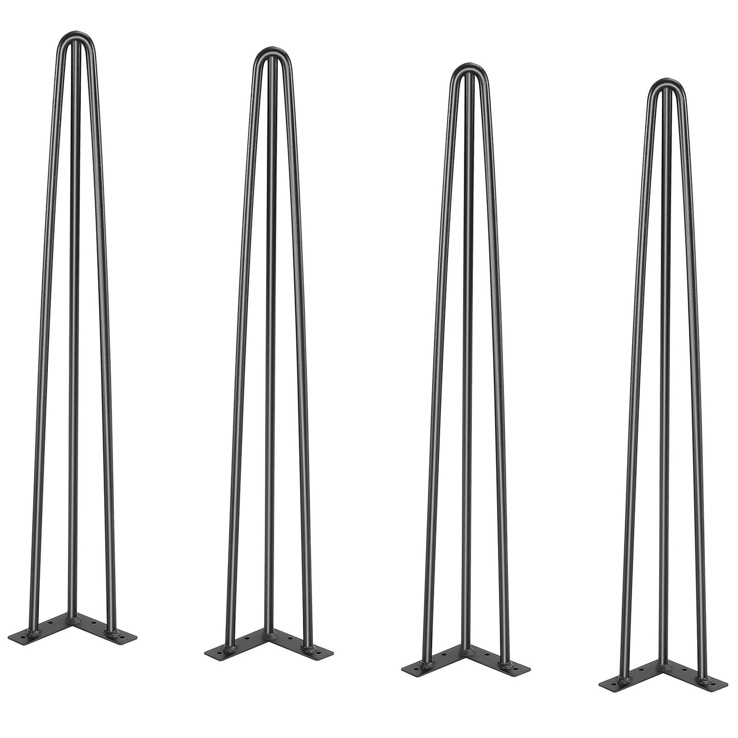 Hårnålsbordsben 0,7M, Set med 4 skrivbordsben 408,2KG Lastkapacitet, Hårnålsbordsben 3 stavar för skrivbordsstolar Bänk Matsalsbord, massivt kolstål Kraftiga möbler Ben Svart