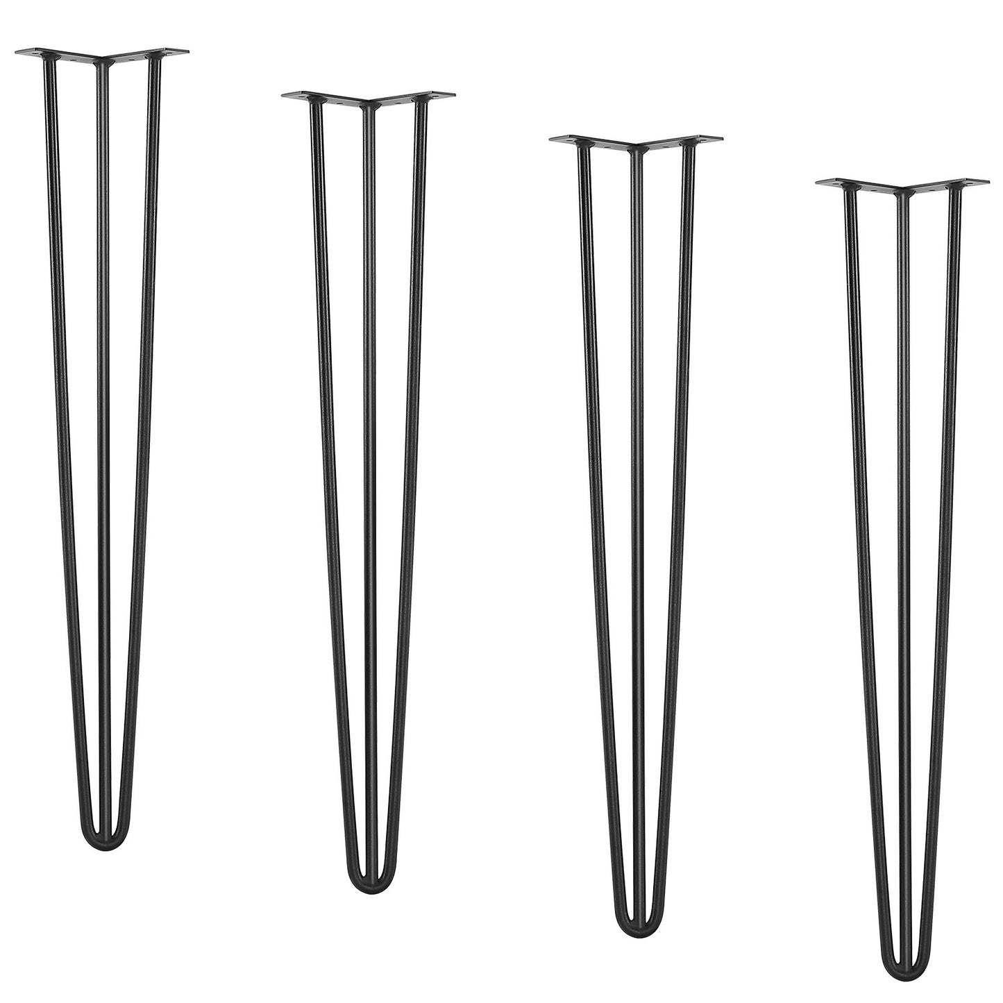 Hårnålsbordsben 0,7M, Set med 4 skrivbordsben 408,2KG Lastkapacitet, Hårnålsbordsben 3 stavar för skrivbordsstolar Bänk Matsalsbord, massivt kolstål Kraftiga möbler Ben Svart