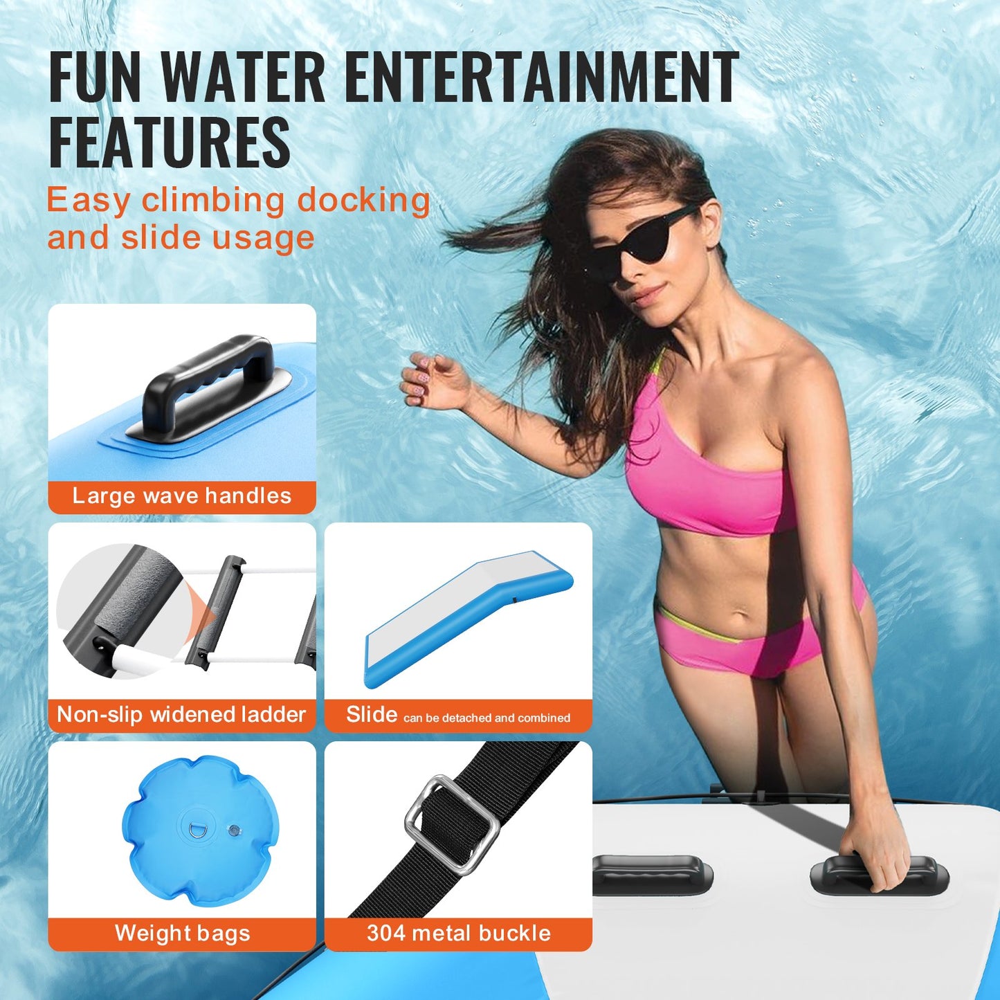 10ft inflatable water trampoline swimming platform bounce with slide at pool lake