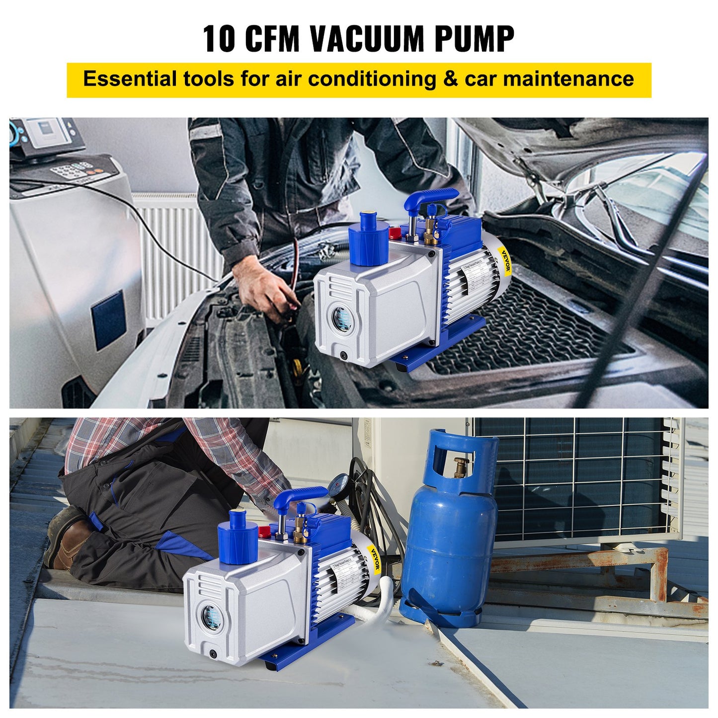 10CFM 2-stegs vakuumpump, 1HP köldmedievakuumpump, luftkonditionering Dubbelstegs AC-konditionering för frysning av matförpackningar Bilreparation Vakuumevakuering(VP280)