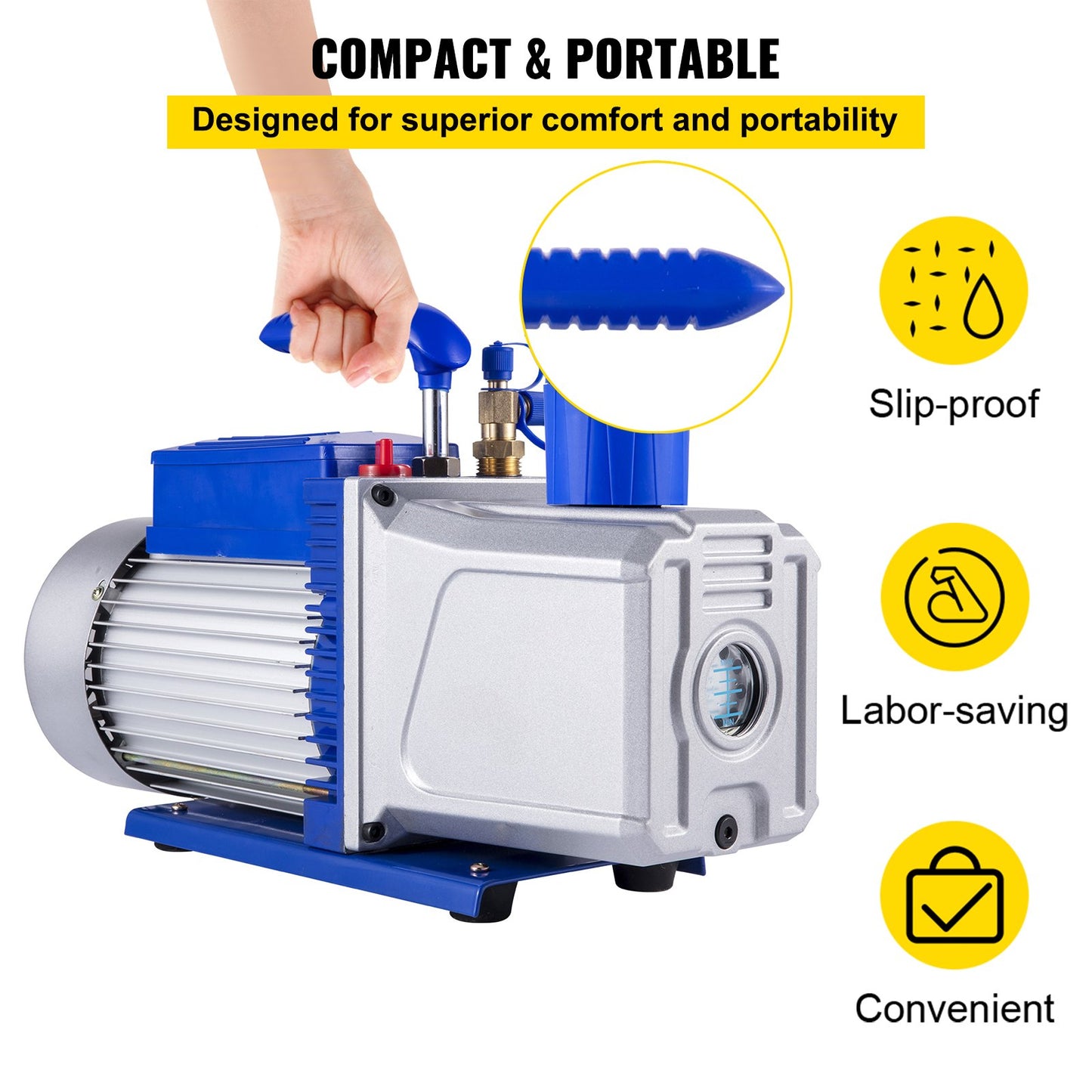 10CFM 2-stegs vakuumpump, 1HP köldmedievakuumpump, luftkonditionering Dubbelstegs AC-konditionering för frysning av matförpackningar Bilreparation Vakuumevakuering(VP280)