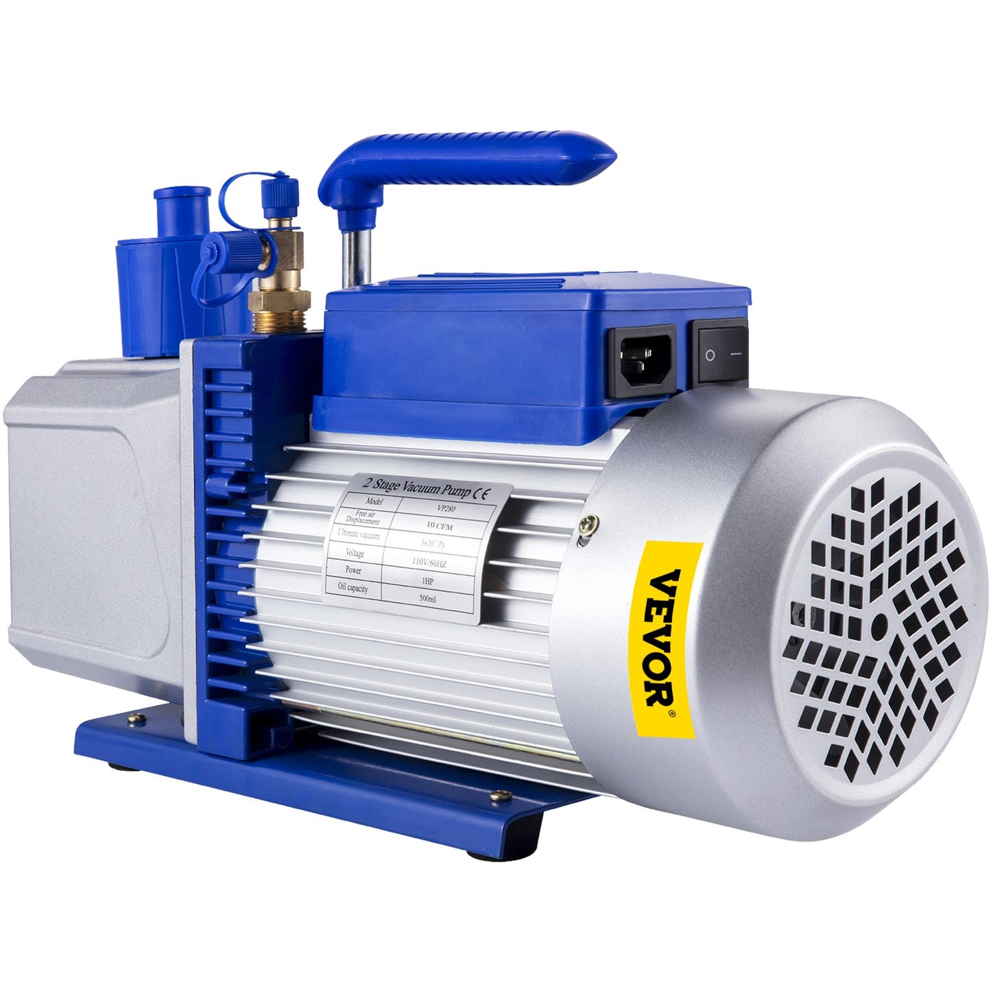 10CFM 2-stegs vakuumpump, 1HP köldmedievakuumpump, luftkonditionering Dubbelstegs AC-konditionering för frysning av matförpackningar Bilreparation Vakuumevakuering(VP280)