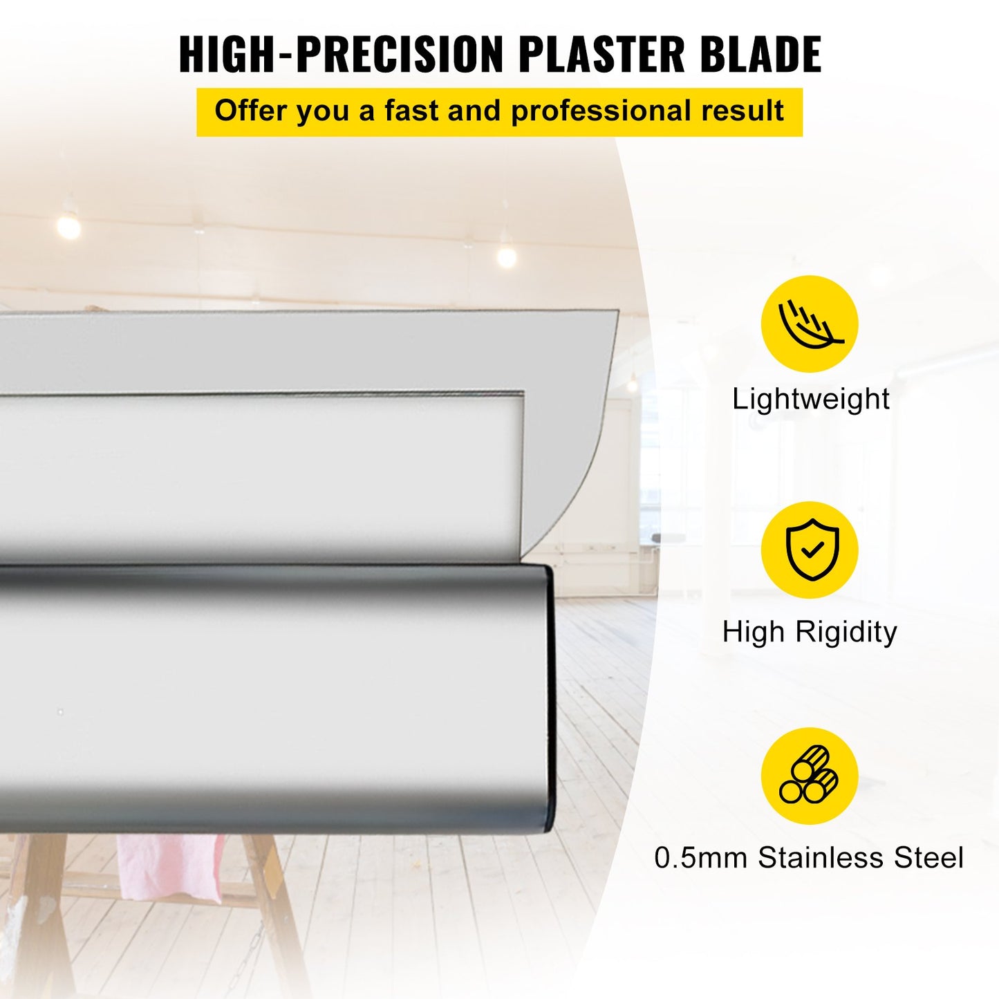 Drywall Skimming Blade, 24-tums utjämnande knock-down kniv, rostfritt stål spackel efterbehandlingsverktyg, slagkraftiga ändlock för Sheetrock Gips Gyprock Wall-board gipsskivor