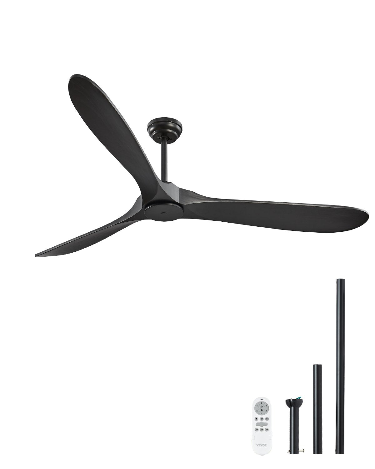 72" Wooden Blade Ceiling Fan No Light Remote Control Reversible Motor Black