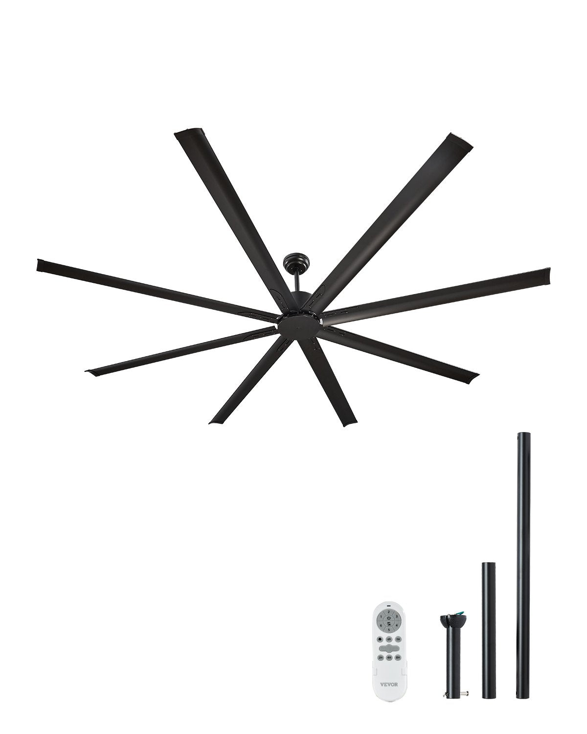 244 cm Aluminum Ceiling Fan Without Light Remote Control DC Motor Black