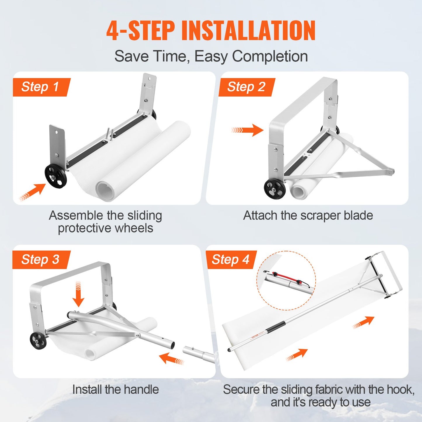 Snow Gutter, 30ft Reach Aluminum Roof Shovel with Glide Cloth, Premium 19" Blade Snow Removal Tool, Secure on Roof with Roller Wheels, Anti-Slip Handle, Used for House Roofs, Car Snow, Wet Leaves