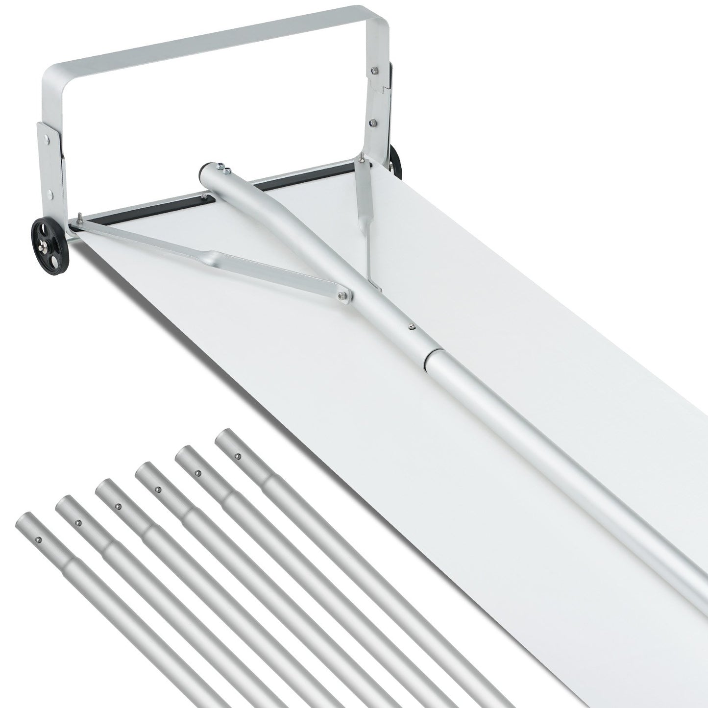 Snow Gutter, 30ft Reach Aluminum Roof Shovel with Glide Cloth, Premium 19" Blade Snow Removal Tool, Secure on Roof with Roller Wheels, Anti-Slip Handle, Used for House Roofs, Car Snow, Wet Leaves