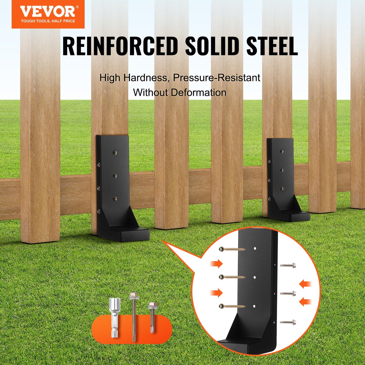 Fence Post Ankare Reparationssats, 6 Pack Innerdiameter 3,5 x3,5 Inches Heavy Duty Stängsel Stolpe Stödstakar, Ankare Ground Spike för reparation Tiltad, Trasig Trä Stängselstolpe, Enveloping