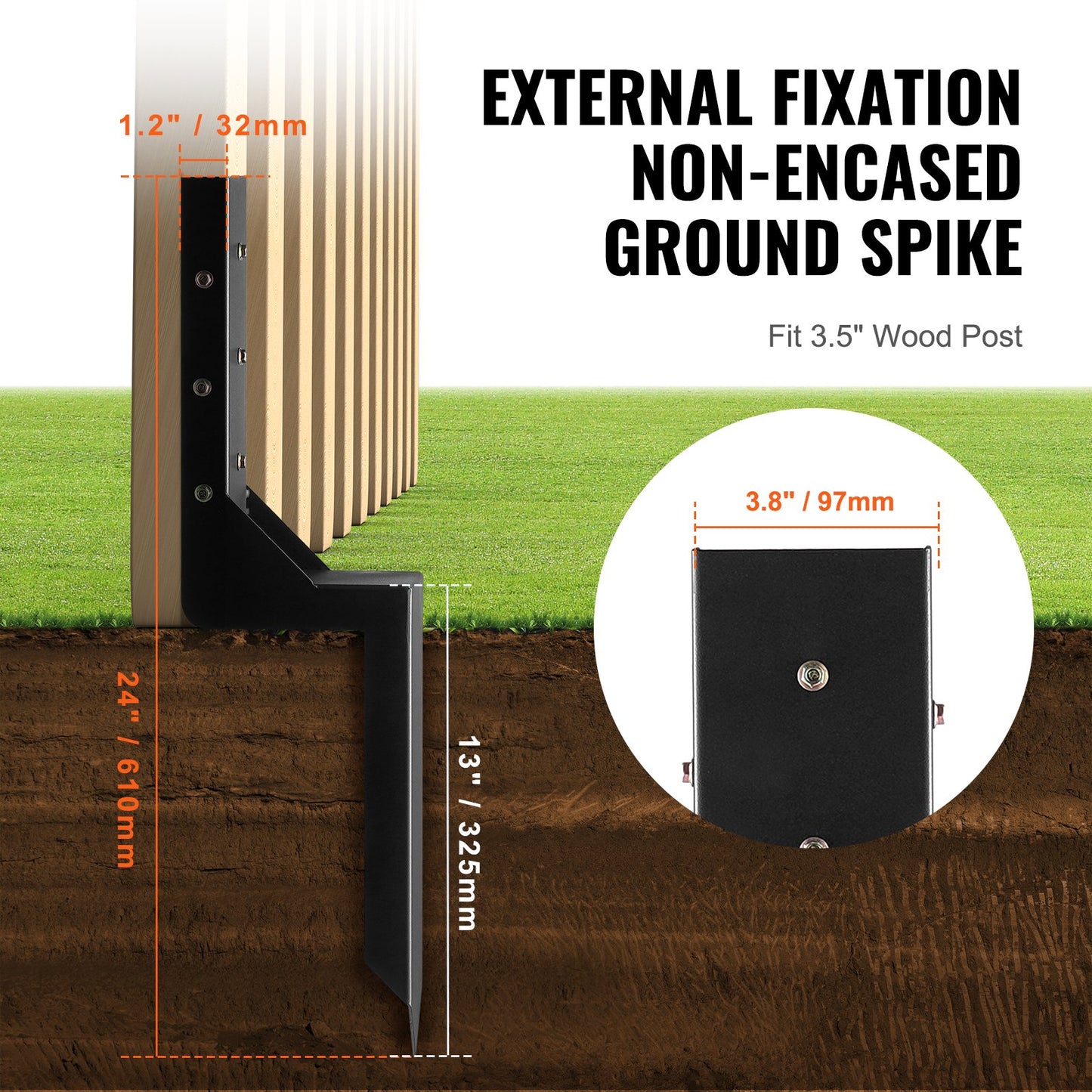 Fence Post Ankare Reparationssats, 6 Pack Innerdiameter 3,5 x3,5 Inches Heavy Duty Stängsel Stolpe Stödstakar, Ankare Ground Spike för reparation Tiltad, Trasig Trä Stängselstolpe, Enveloping