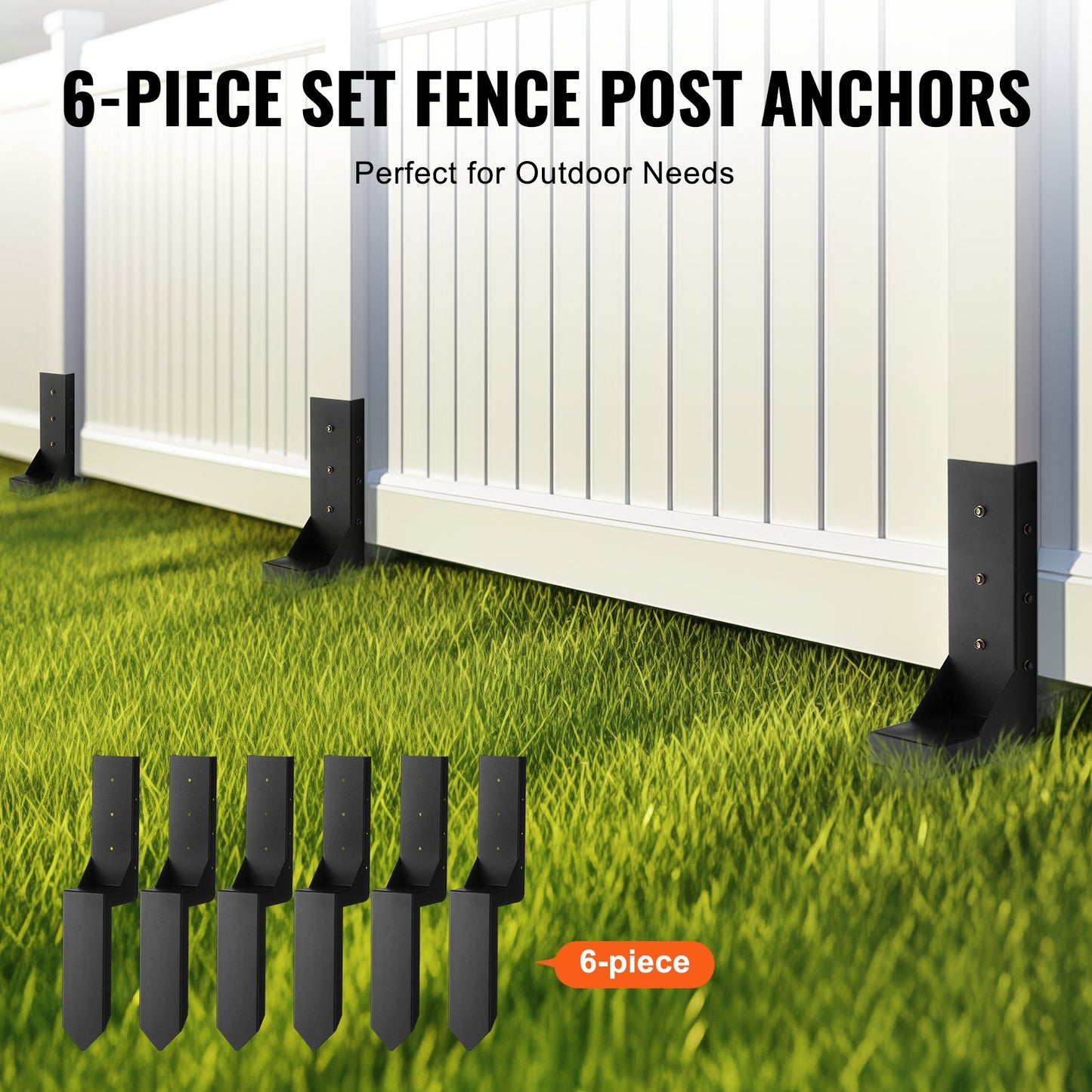 Fence Post Ankare Reparationssats, 6 Pack Innerdiameter 3,5 x3,5 Inches Heavy Duty Stängsel Stolpe Stödstakar, Ankare Ground Spike för reparation Tiltad, Trasig Trä Stängselstolpe, Enveloping