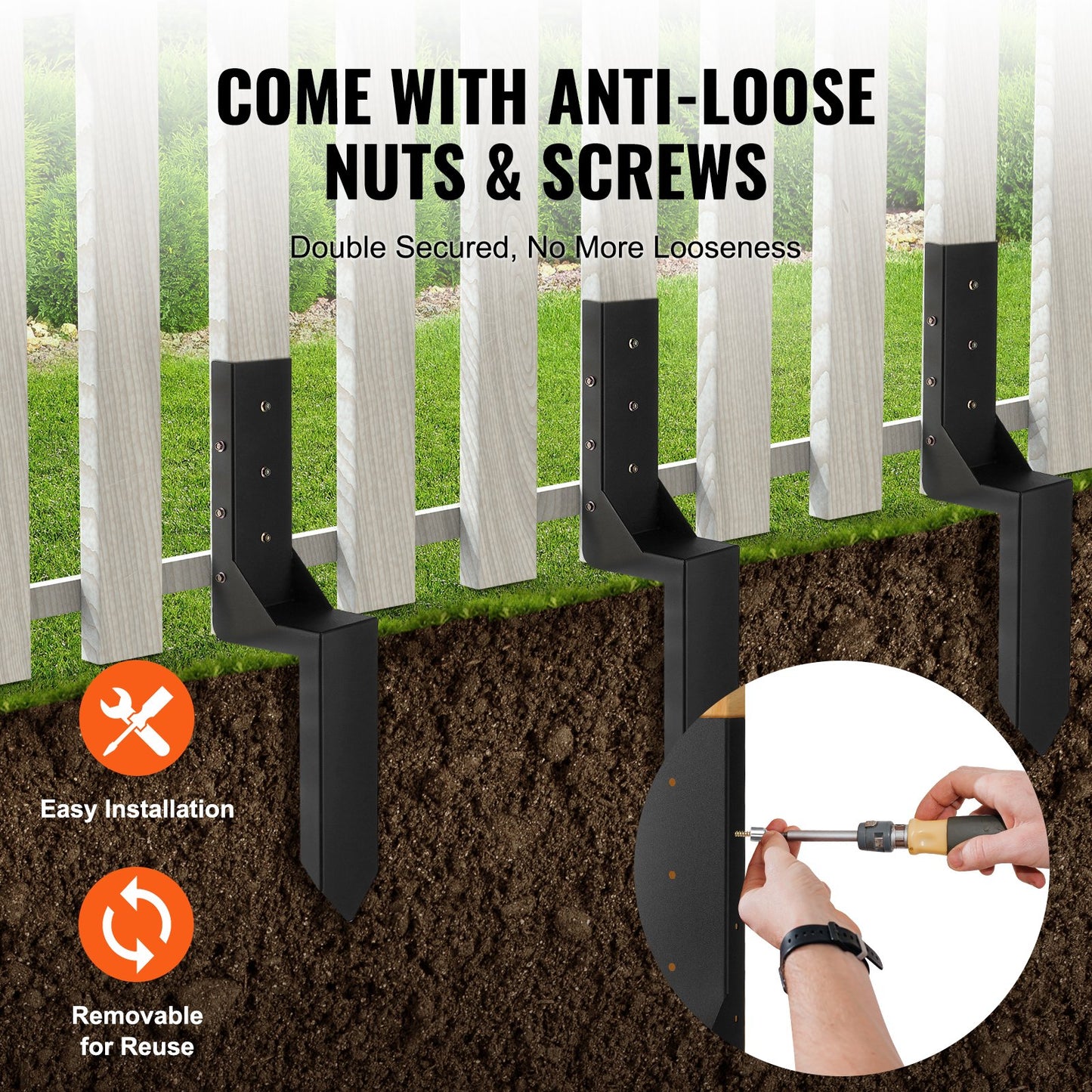Fence Post Ankare Reparationssats, 6 Pack Innerdiameter 3,5 x3,5 Inches Heavy Duty Stängsel Stolpe Stödstakar, Ankare Ground Spike för reparation Tiltad, Trasig Trä Stängselstolpe, Enveloping