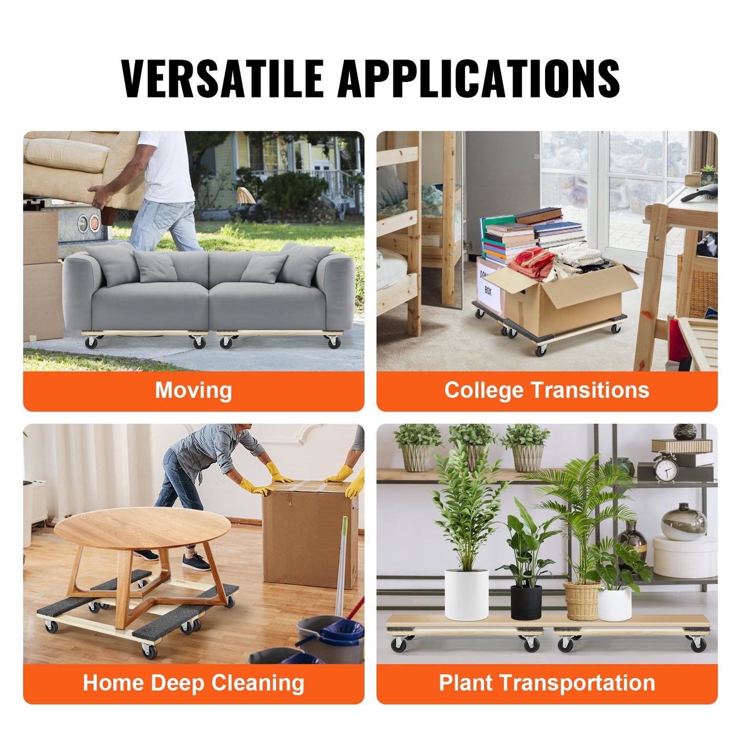 Furniture Dolly, 1000 lbs varje lastkapacitet, 2 paket, 18" x 30", 8 x 3" PP svängbara hjul, kraftiga hårdträmöbler Moving Dolly, Mover's Dolly, flyttvagn med hjul för tunga möbler