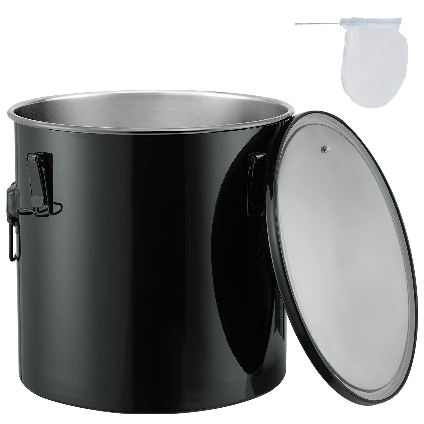 Fetteimer für Fritteusen, 10-Gallonen-Ölentsorgungsbehälter aus Edelstahl, rostfreie Beschichtung, Öltransportbehälter mit Deckel, Verschlussklammern, Filterbeutel zur Filtration von heißem Speiseöl, schwarz