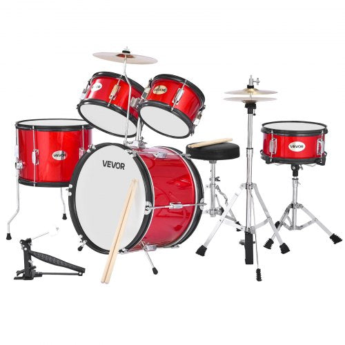 Children's Drum Set 5-Piece Junior Musical Drum Set with 16-inch Bass Drum (Red)