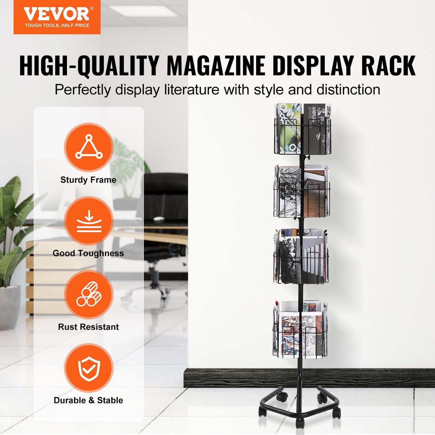 Broschyr Display Rack 32-ficks Roterande Litteratur Display Stand 5 hjul