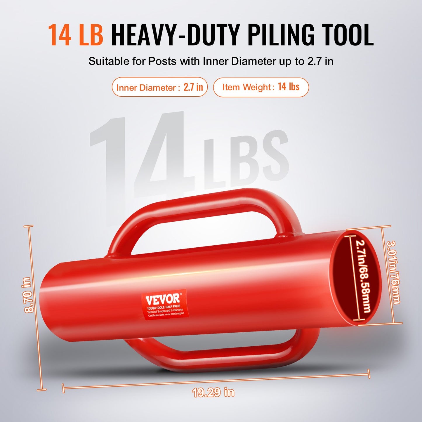 Fence post driver with handle 2.7 in inner diameter T post pounder