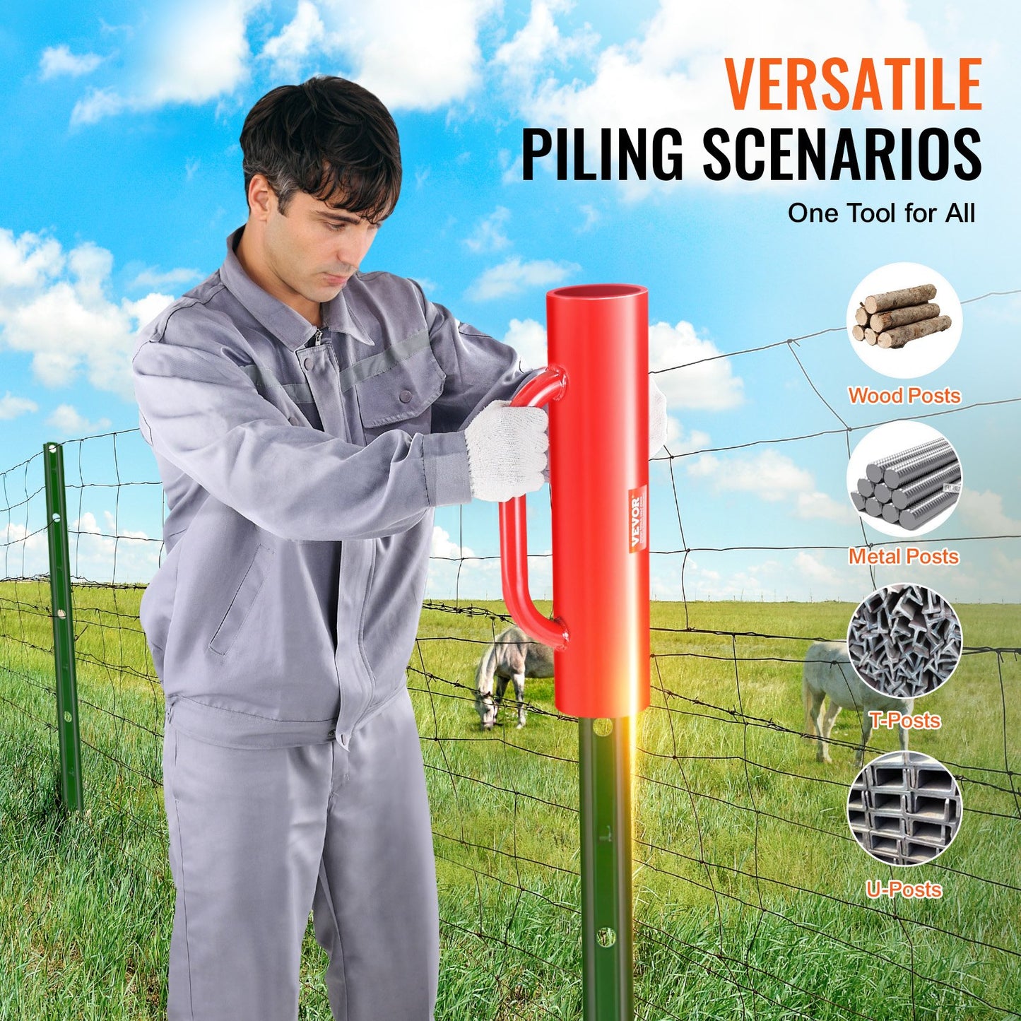 Fence post driver with handle 2.7 in inner diameter T post pounder