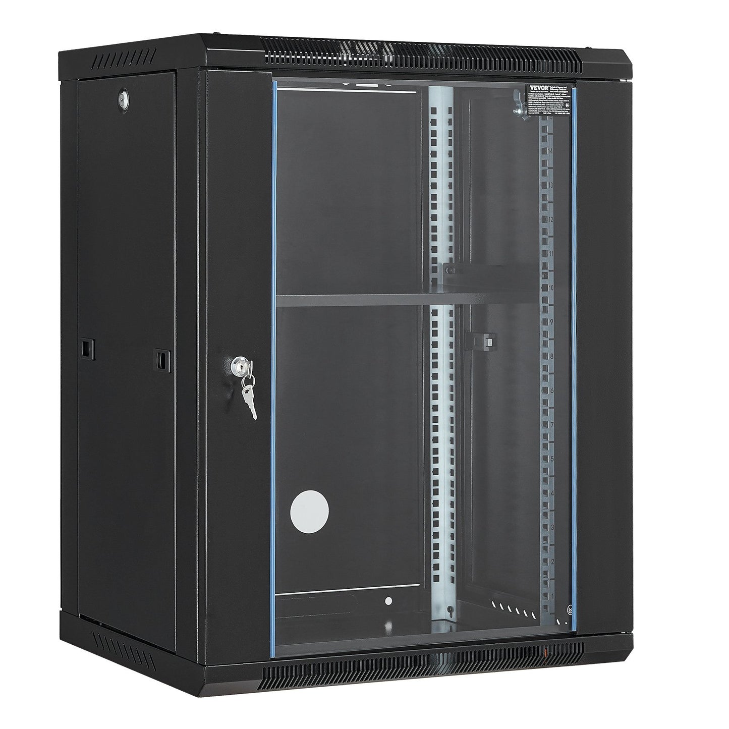 15U Wall Mounted Network Server Rack Cabinet Cabinet 18'' Glass Door Lock