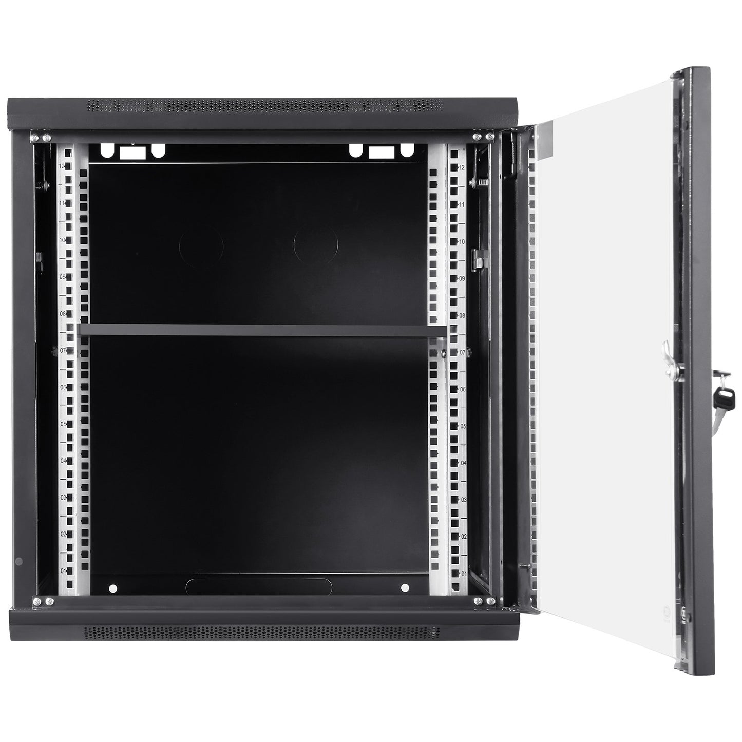 12U väggmonterad nätverksserverskåp, 15,5'' djup, serverrackskåp, 200 lbs Max. Markmonterad belastningskapacitet, med sidopaneler av låsande glasdörr, för IT-utrustning, A/V-enheter
