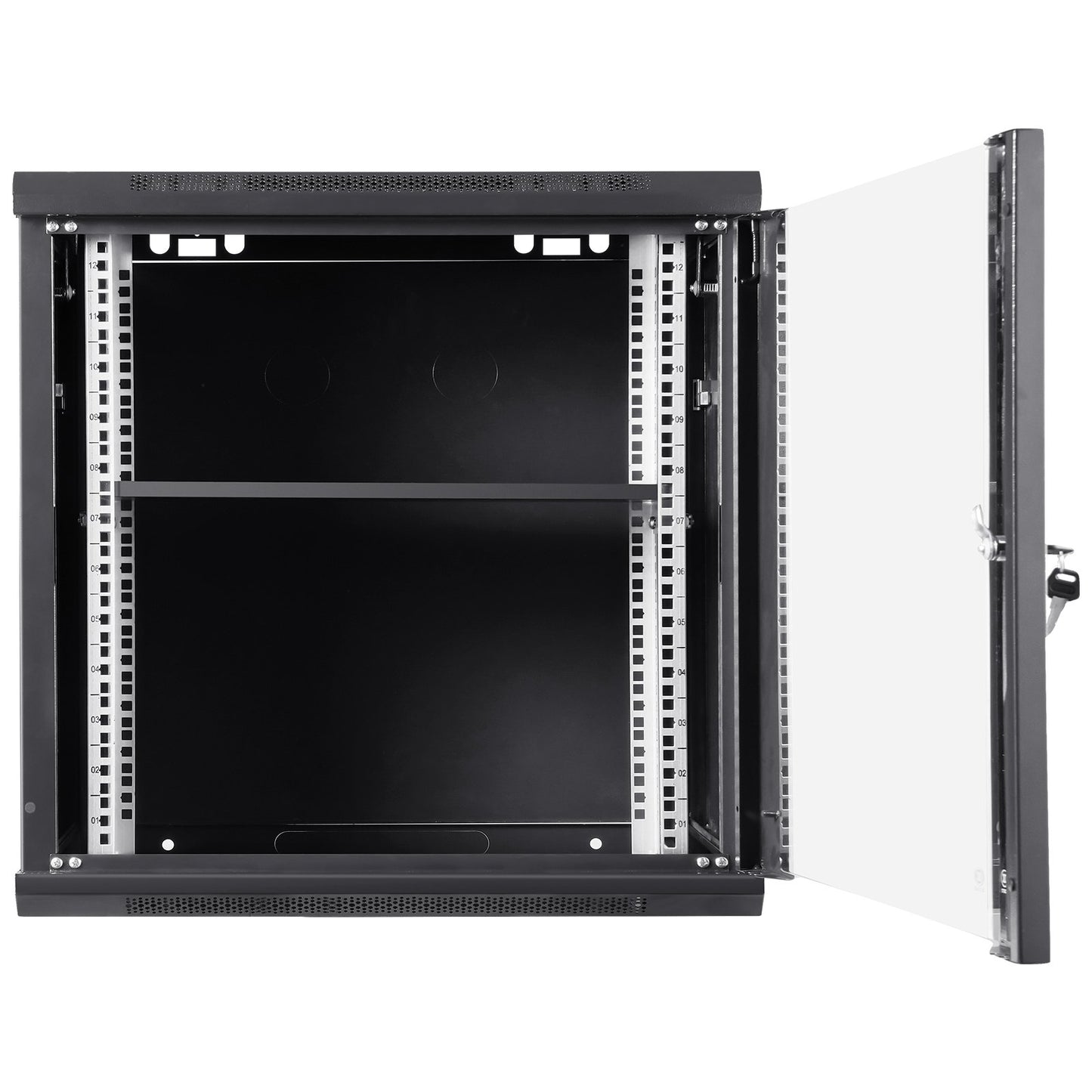 9U väggmonterad nätverksserverskåp, 15,5'' djup, serverrackskåp, 200 lbs Max. Markmonterad belastningskapacitet, med sidopaneler av låsande glasdörr, för IT-utrustning, A/V-enheter