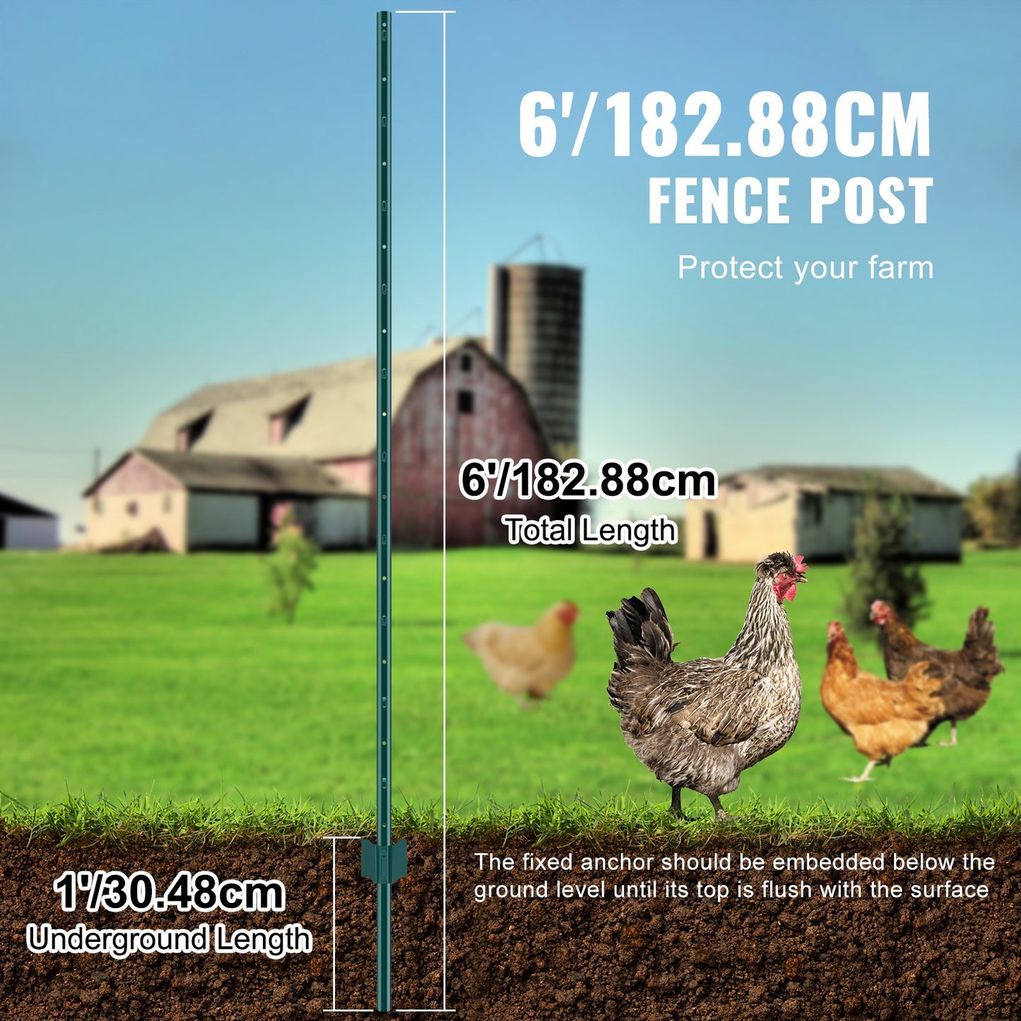 6 Foot Fence Post 10-Pack T-Post Heavy Duty Metal Fence Posts Green