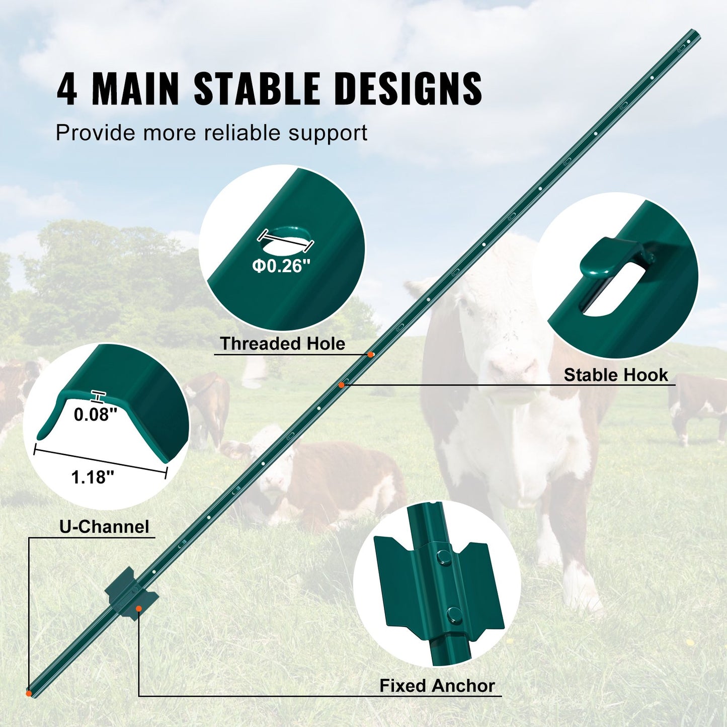 6 Foot Fence Post 10-Pack T-Post Heavy Duty Metal Fence Posts Green